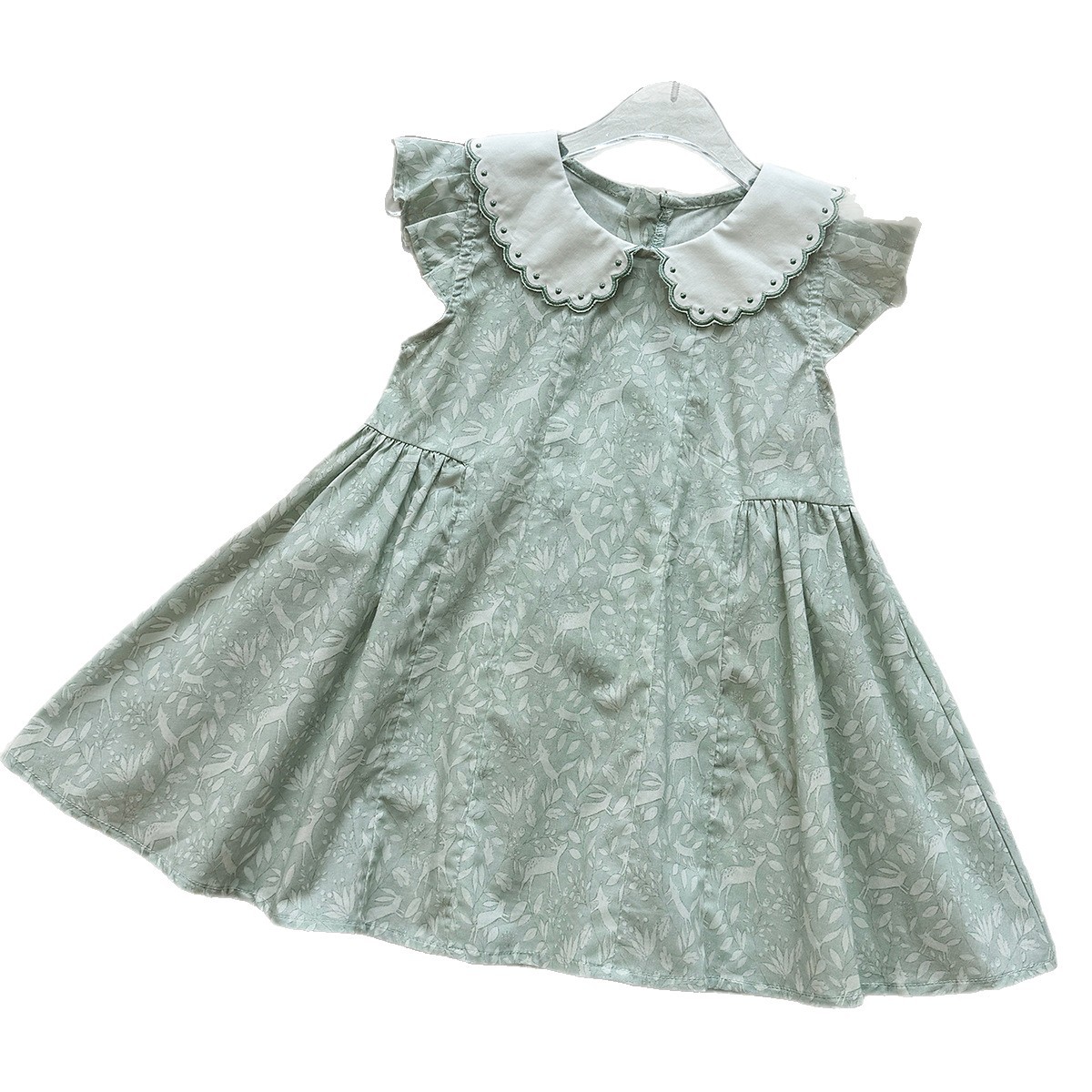 Cute Deer Print Peter Pan Collar Flutter Sleeve Dress for Girls — image 1