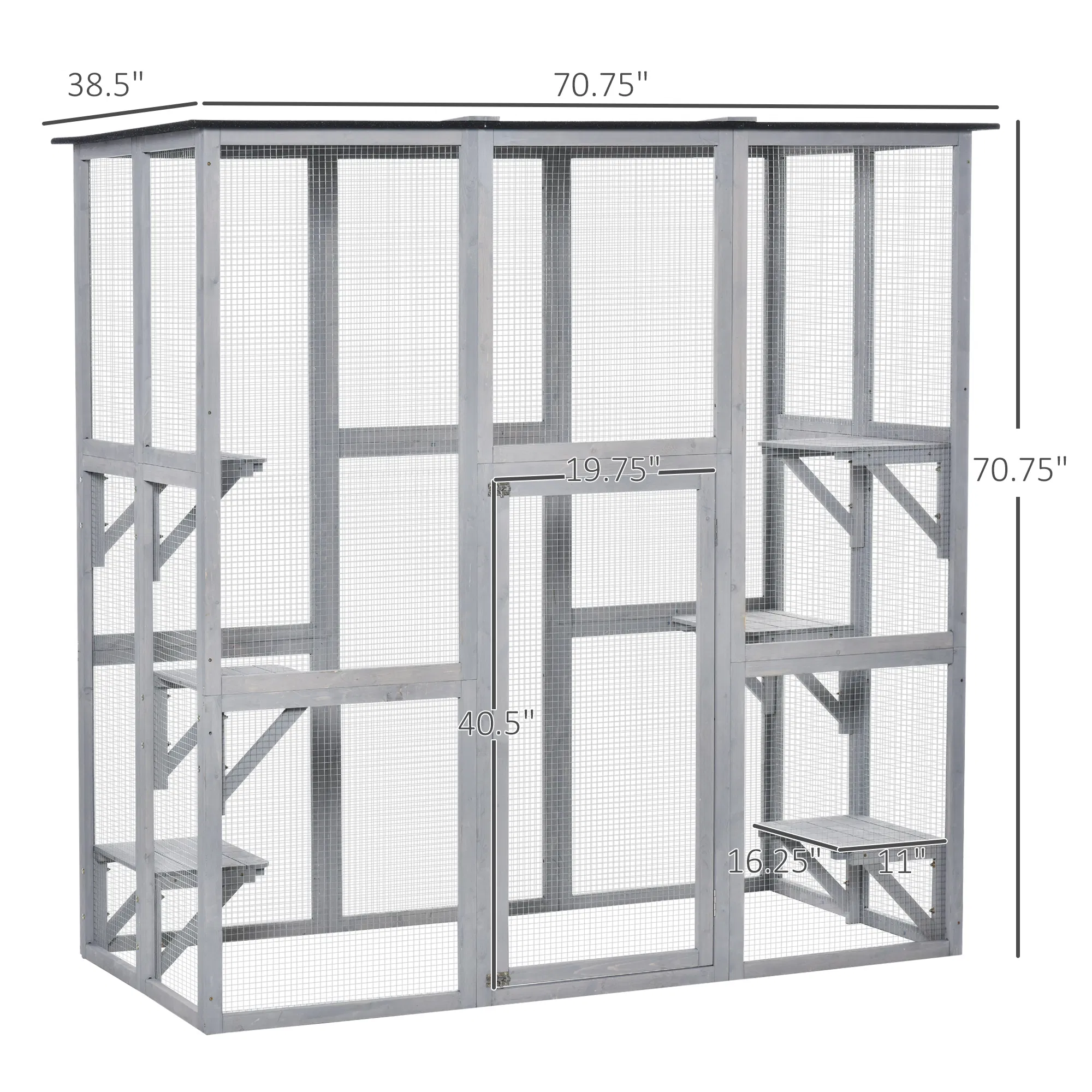Large Outdoor Catio Enclosure, Weatherproof Cat House with Asphalt Roof, Wooden Cat Patio Cage with 6 Balanced Platforms, 71" x 39" x 71", Grey — image 5