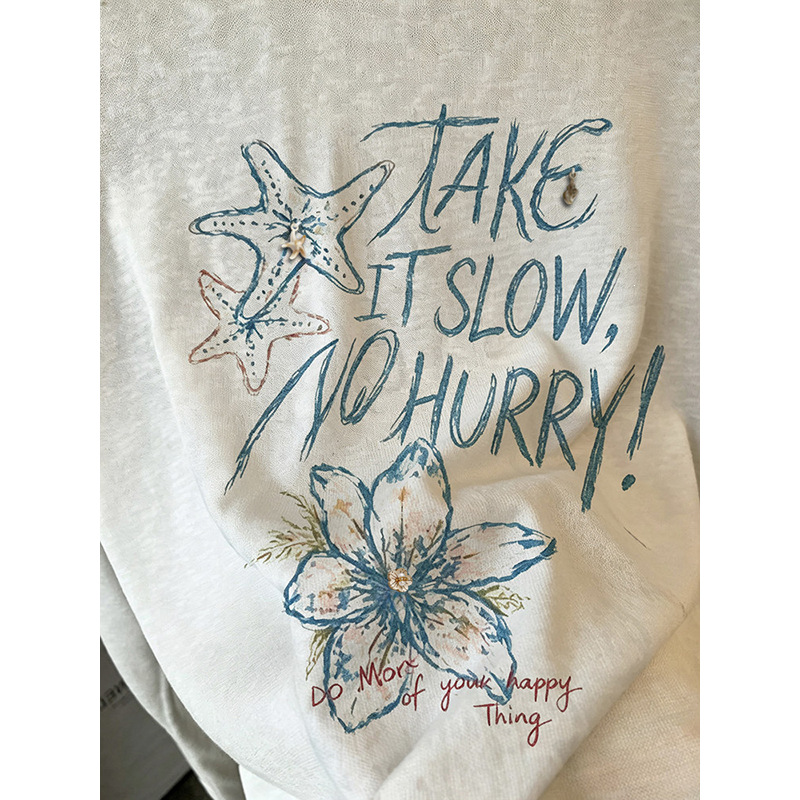 Women's Summer Starfish Print Sun Protection Cover-Up T-Shirt Lyocell Cotton Blend — image 4