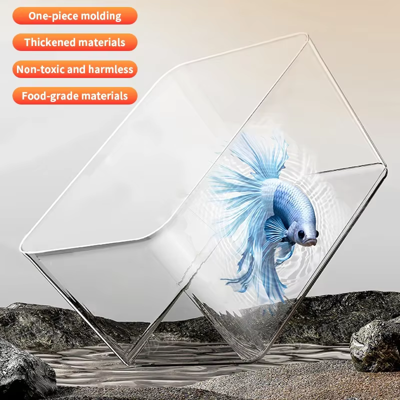 Tanque de Peces Transparente para Mesa, Idóneo para Decoración Oficina y Hogar, Forma Trapezoideada (Sin Paisajes ni Piedras) — imagen 6