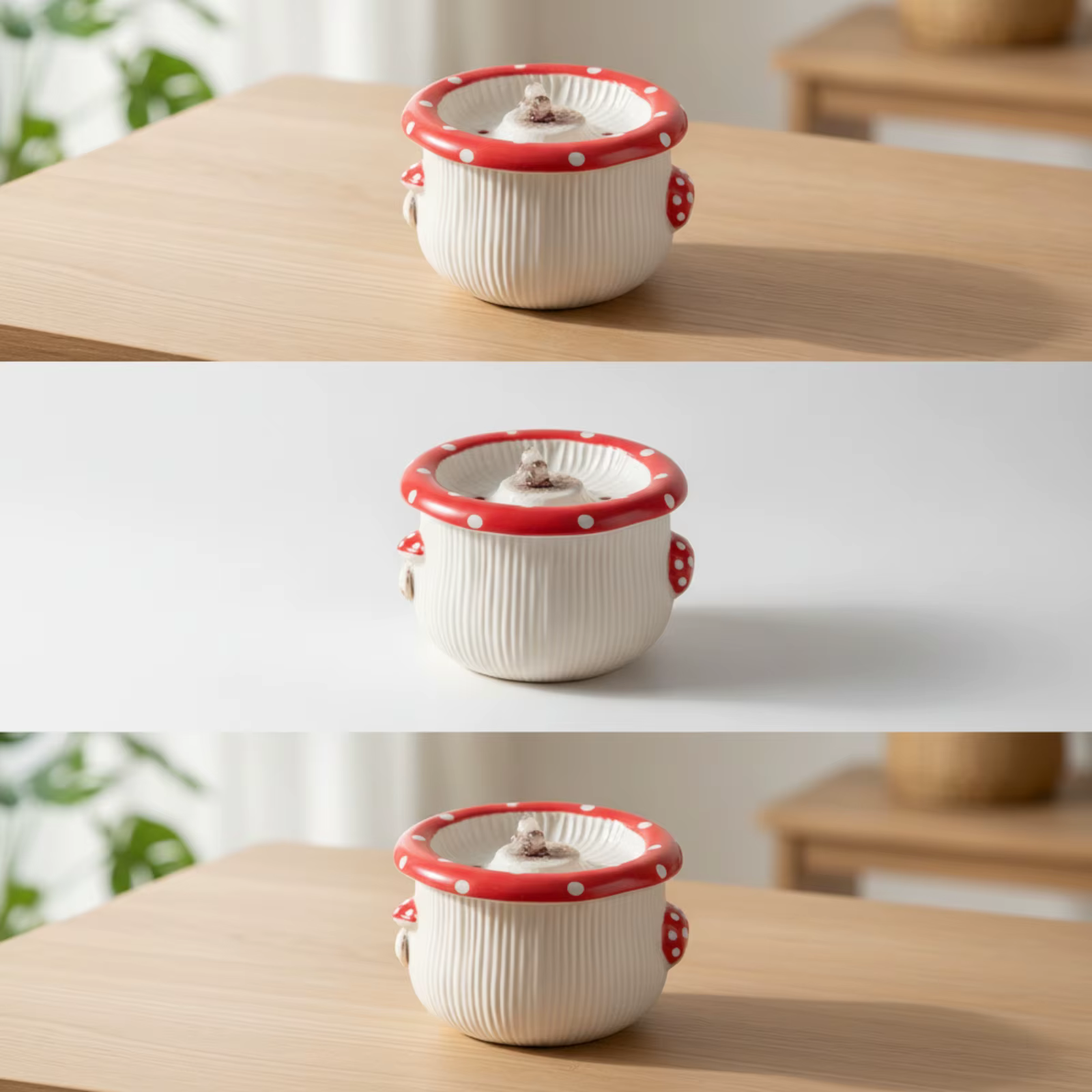 Ceramic Pet Fountain with Filter Pump Mushroom Themed Water Station Fresh Water Flow Easy to Place for Cat Owners — image 6