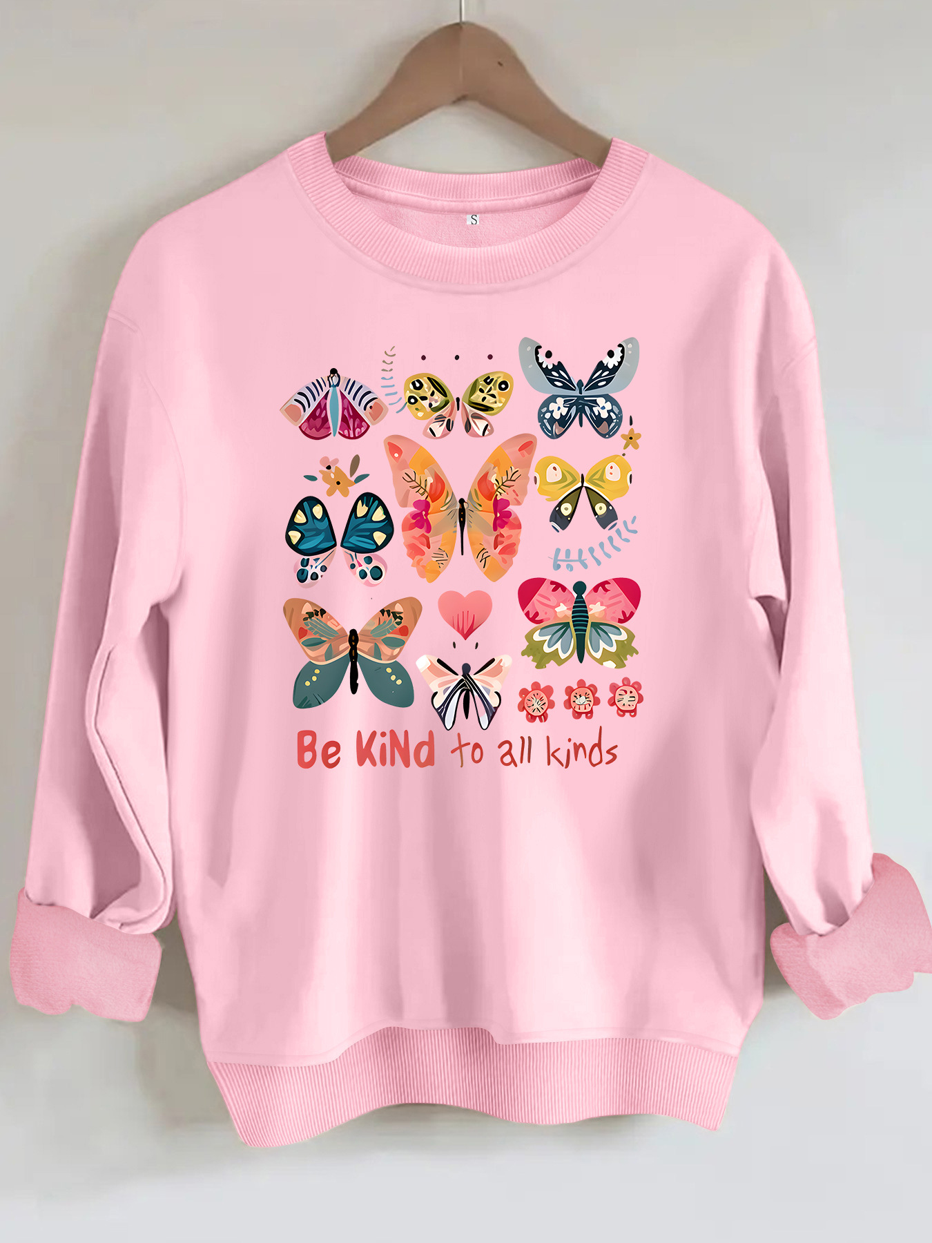 Butterfly and Goodwill Text Printed Round Neck Hoodie for Women — image 8