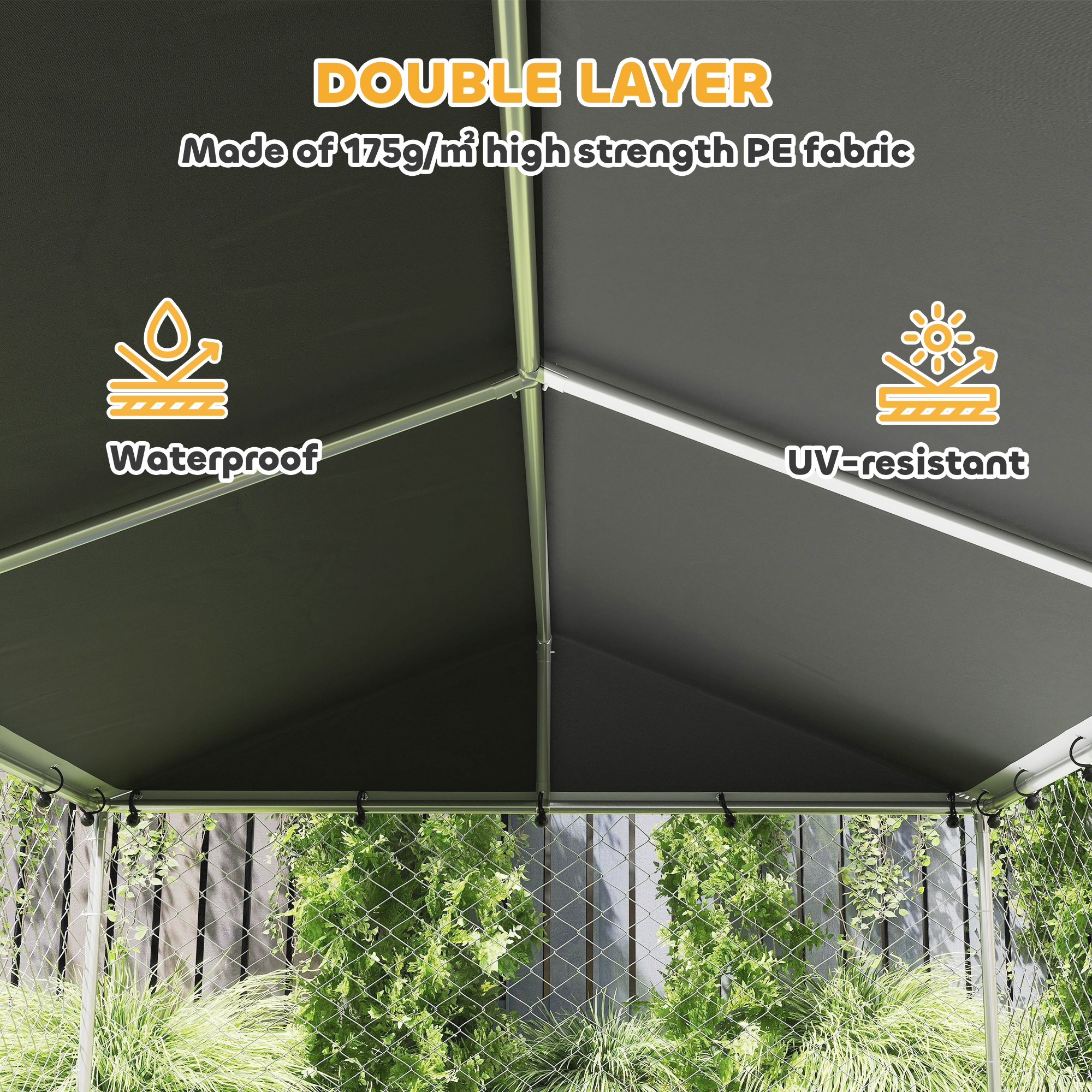 Dog Kennel Outdoor Dog Run Waterproof UV-Resist Cover Lockable Door Adjustable Bowls 20 x 7.5 x 6.5ft — image 7