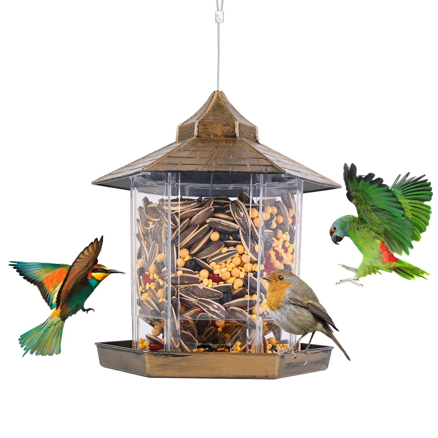 Gazebo para pájaros suspendido con capacidad de alimento amplia, 6 entradas para alimentar y fácil relleno — imagen 8