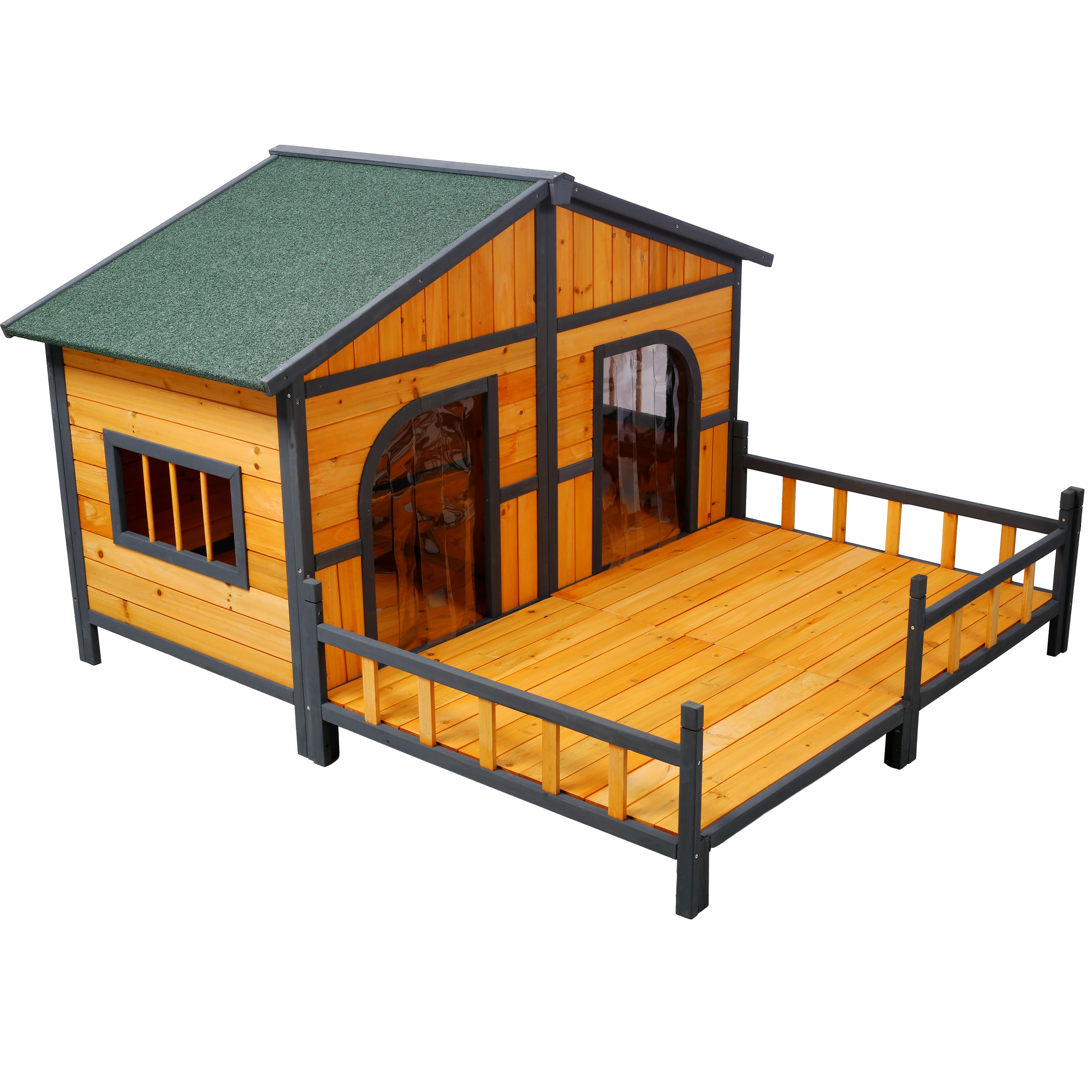 Wooden Large Dog House Outdoor Double XL Dog Kennel with Elevated Floor and Porch, Weatherproof Puppy Shelter for Small and Medium Breed Dogs, Natural — image 18