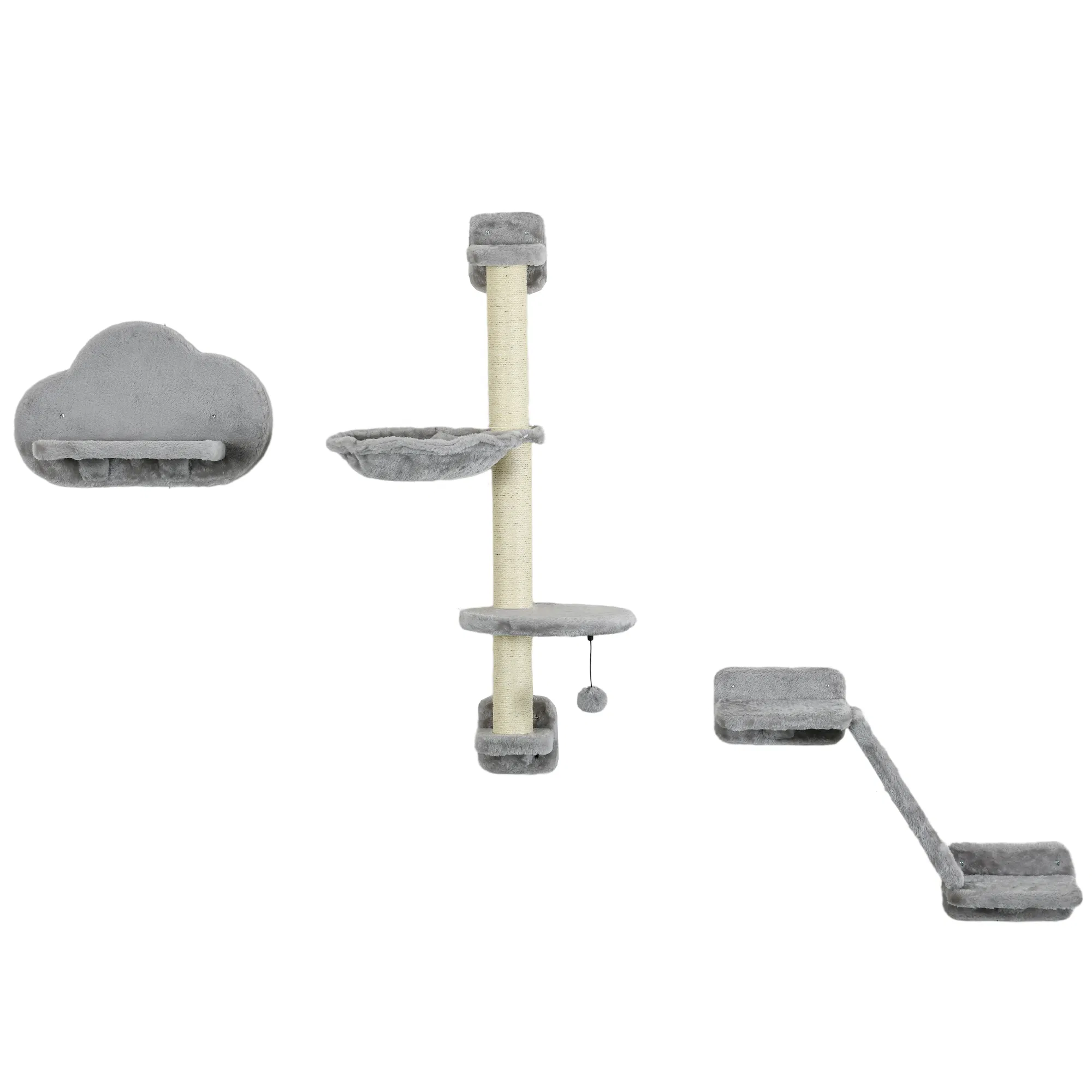 3PCs Cat Shelves with Hammock, Scratching Posts, Platforms, Grey — image 1