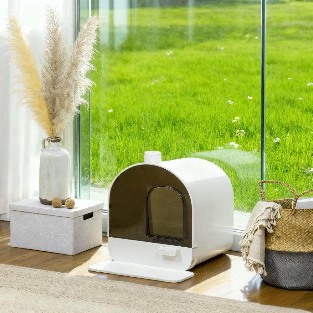 White Cat Litter Box With Lid With Scoop And Filter — imagen 2