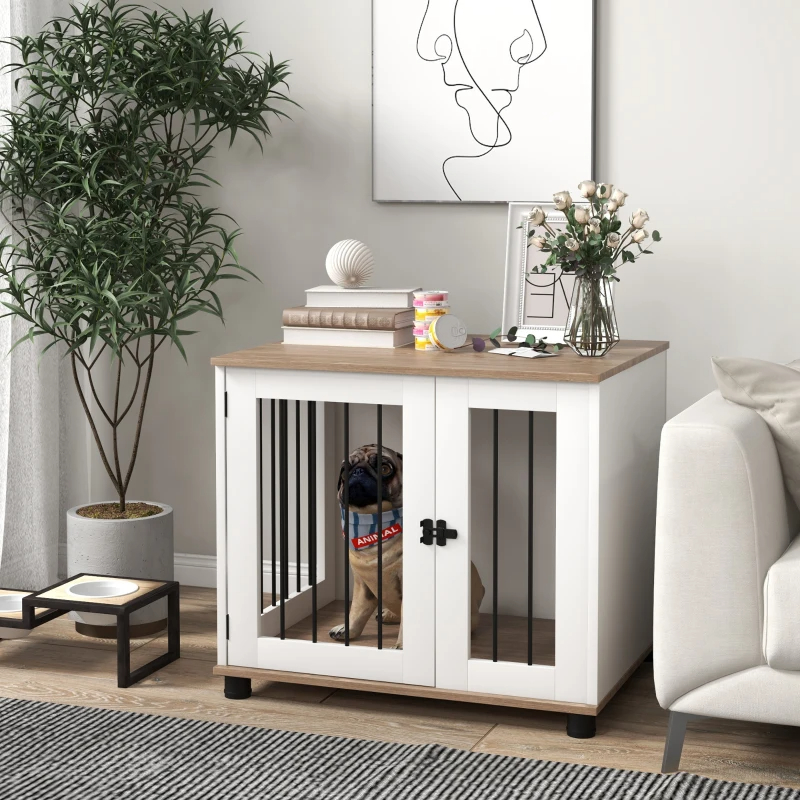 Mueble de Jaula para Perros con Puerta Blindada, Mesa Lateral para Canes y Pequeños Animales, Madera Tostada Marrón — imagen 11