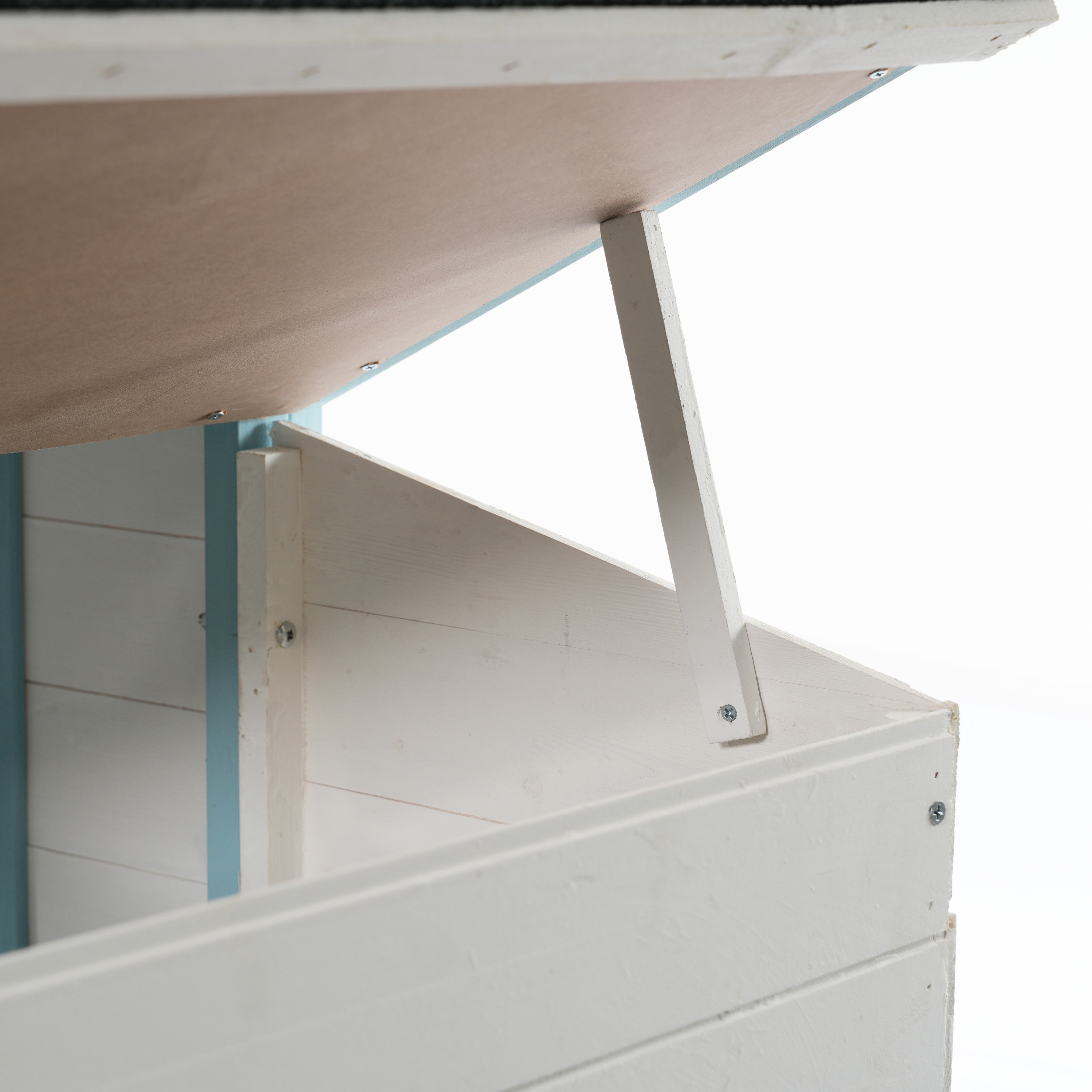 Casa de Gallinas Grande en Madera con Dos Cajas de Incubación, Corral Exterior con Techo Impermeable de Asfalto y Acceso Peatonal, Jaula de Pollos de Madera de Abeto con Platos de Desperdicios Retraillables, Azul y Blanco para Gallineros de Patio — imagen 18