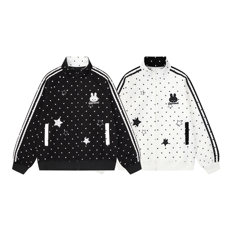 Cute rabbit embroidered sports jacket for women with polka dots and stars — image 4