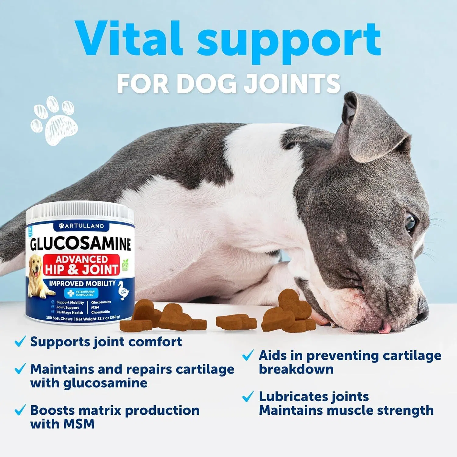 Suplemento de Glucosamina para Perros - Alivio del Dolor Articular con Chondroitina y Aceite de Hemp para Cachorros con Artritis, 120 Galletas Blandas para Grandes Razas — imagen 2
