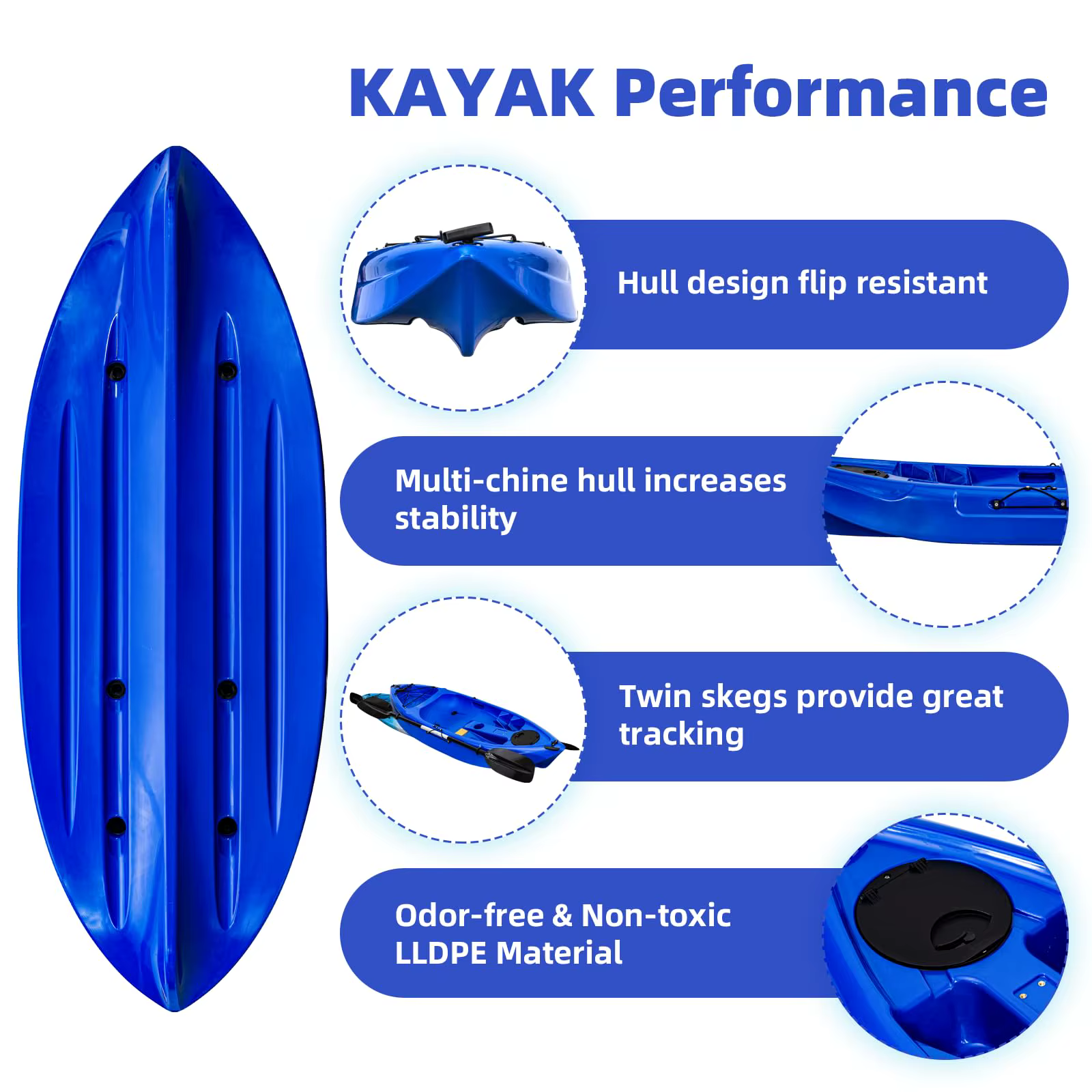 Kayaks de Pesca, 12.4FT Kayak Sentado en la Superficie para 2-3 Adultos con Remo y Asiento Cómodo, Capacidad de 600LBS, Barco Rígido Recreativo para Océano — imagen 4
