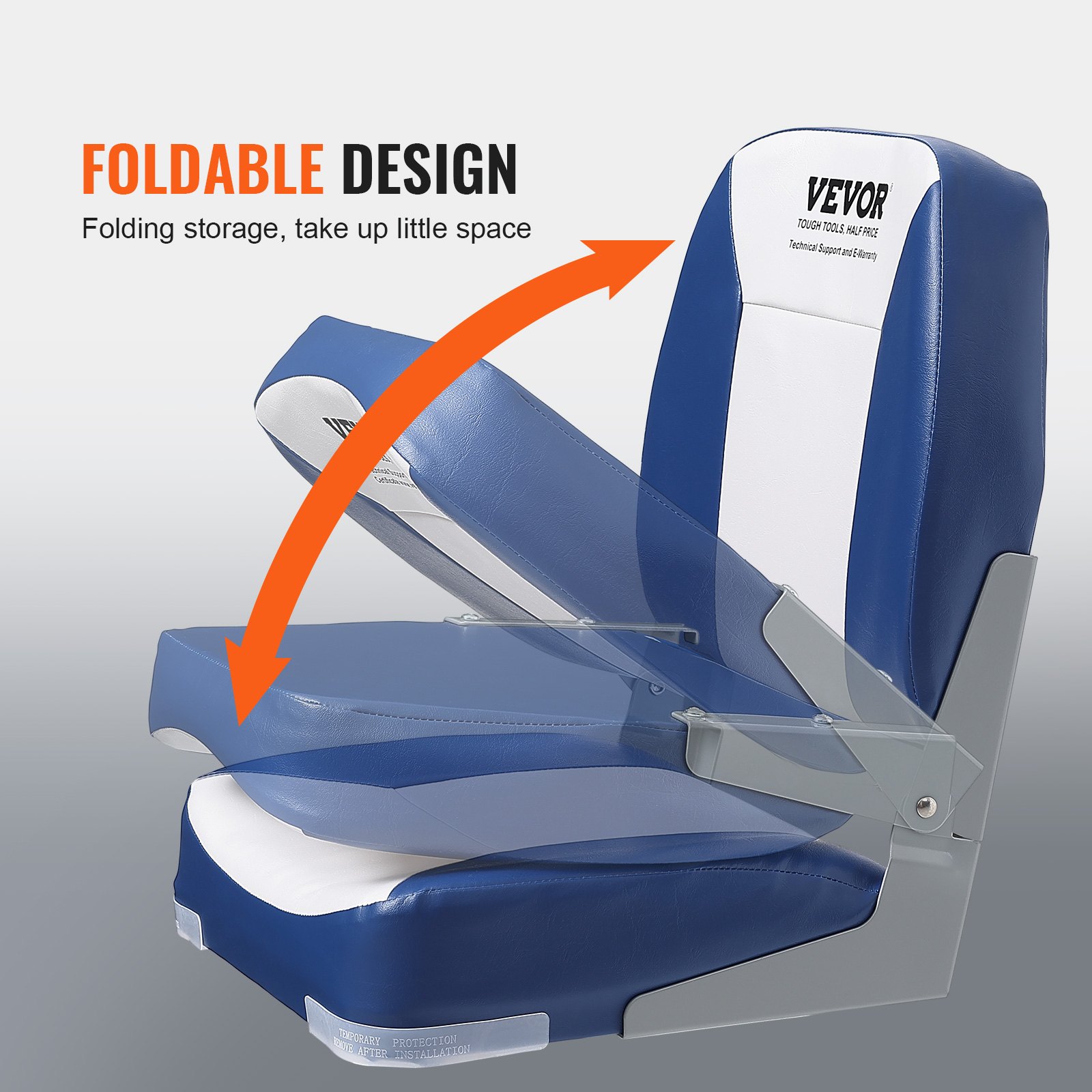 Asiento de Barco Bajo Espalda Plegable 2 Piezas con Rejilla de Espuma para Pesca — imagen 4