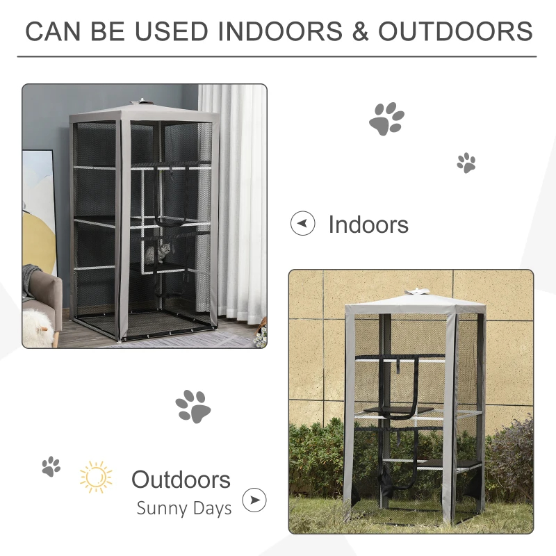 Cat House Kitten Enclosure Mesh Playpen Steel Frame With 3 Platforms, 2 Doors And 4 Sandbags For Stability, IndoorOutdoor — image 8