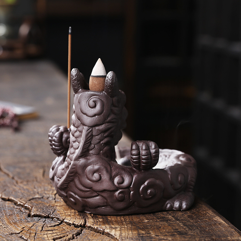 Redware Small Dragon Back Flow Incense Burner Creative Sandalwood Cigarette Back Flow Ornamental Aromatherapy Stove Home Crafts Ornaments — image 3