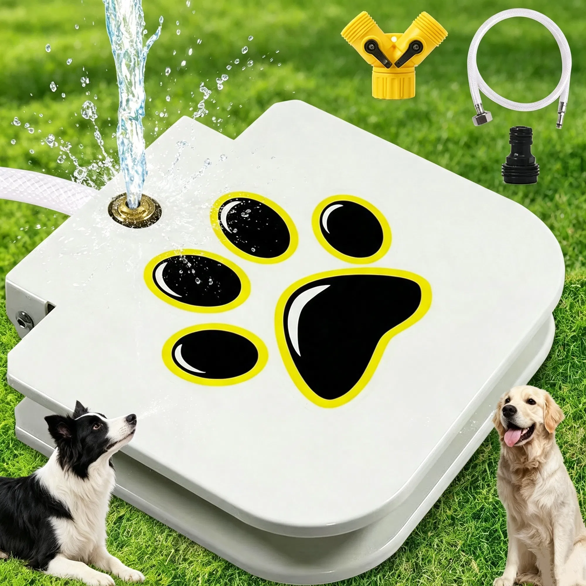 Step Activated Dog Water Dispenser, Outdoor Pet Drinking Fountain with 2-Way Water Splitter, Iron Build for Backyard Garden Use — image 1