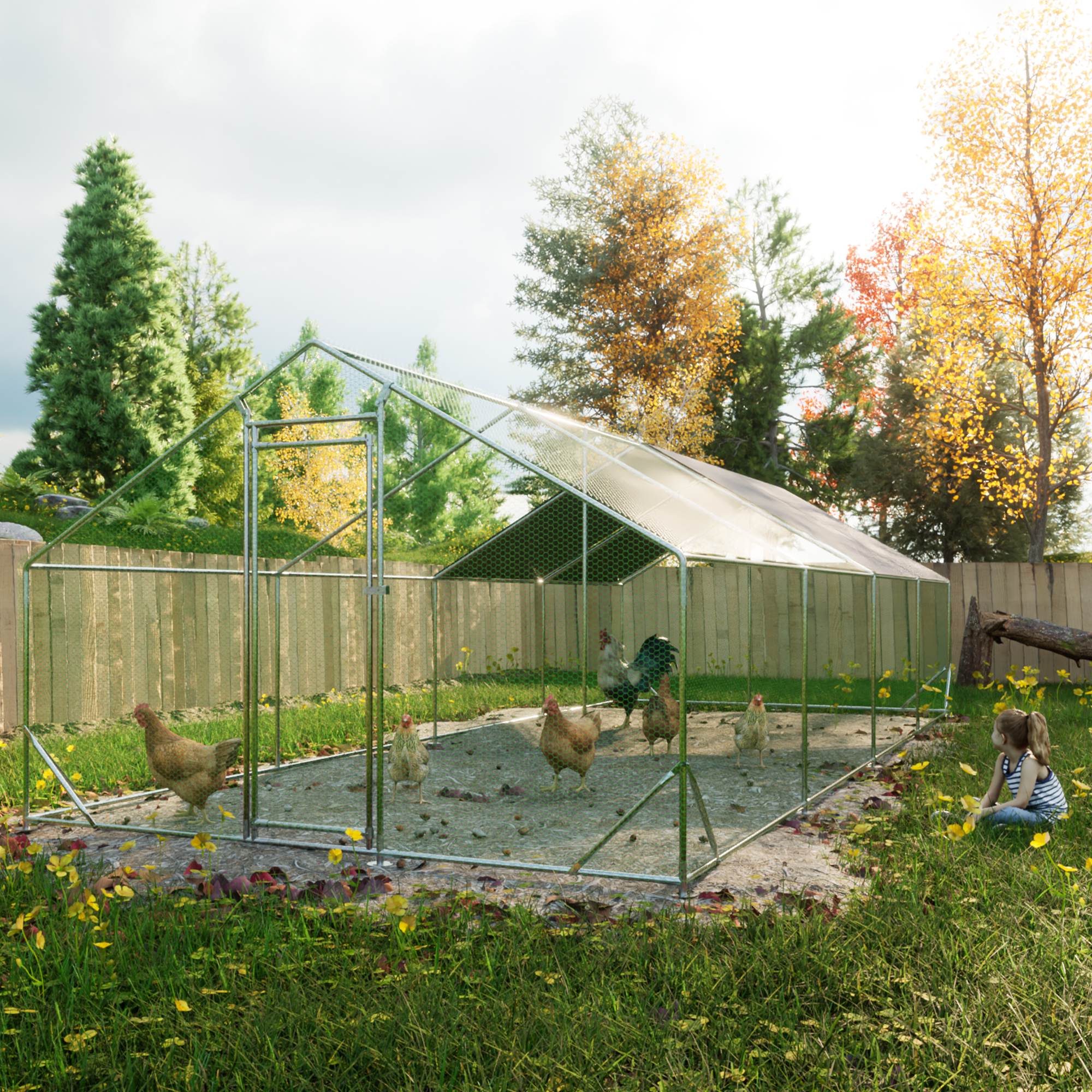 Large Metal Chicken Coop, Walk-in Chicken Run, Galvanized Wire Poultry Chicken Hen Pen Cage, Rabbits Duck Cages With Waterproof And Anti-Ultraviolet Cover For Outside — image 16