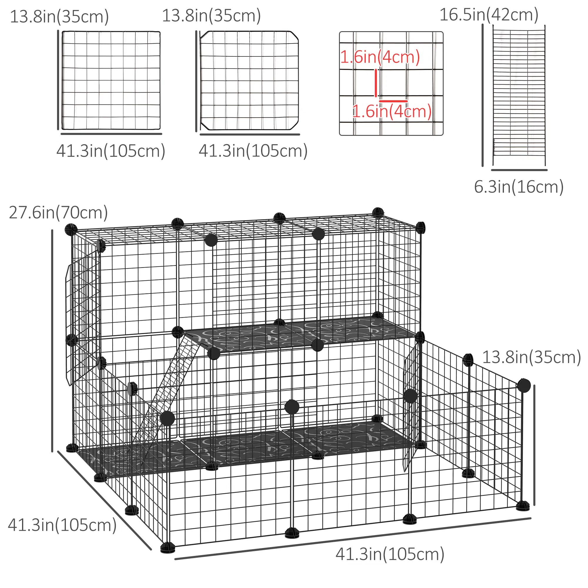 Small Animal Cage Rabbit Cage with Door, Guinea Pig Playpen, Small Animal Fence for Bunny, Chinchilla, Freret, Indoor and Outdoor Use, Total 31 Panels, 41.3" x 41.3" x 27.6" — image 5