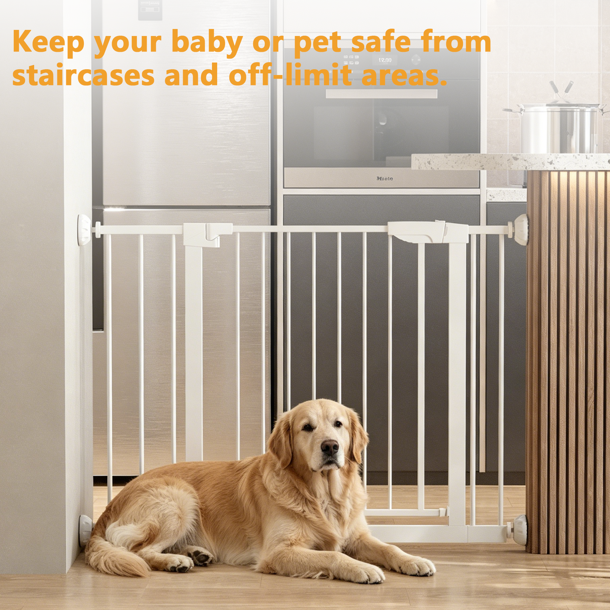 Reja para Bebés Ancha de 29.5-45.3" con Protector de Pared para Escaleras, Reja para Perros de Interior para Puertas, Sin Taladrar, Montaje a Presión, Rejas para Mascotas para Niños, Reja de Seguridad Fácil de Cruzar, Blanca — imagen 11