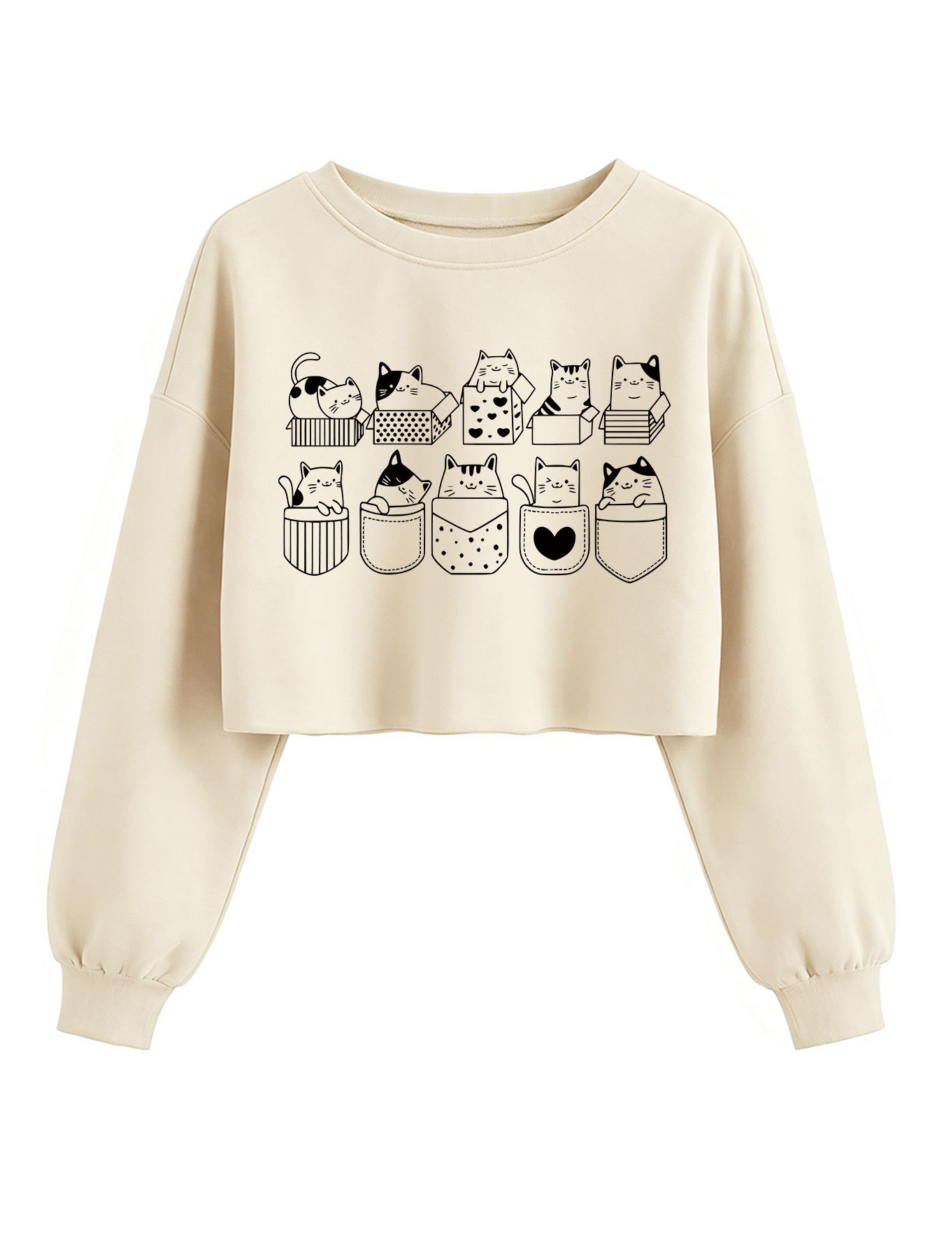 Paper box cat pattern long sleeved short top — image 4