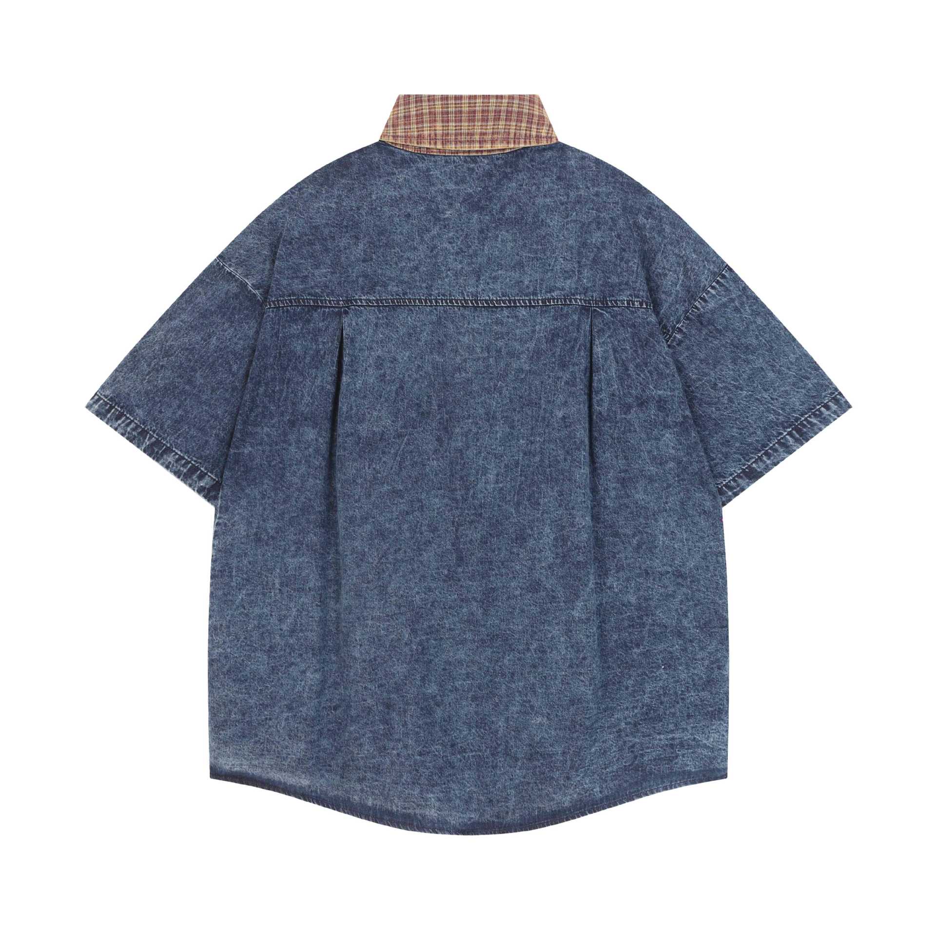 Embroidered kitten denim short sleeved shirt — image 3
