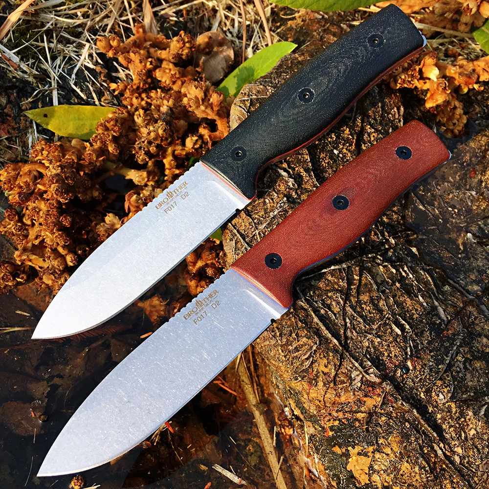 Brother Knife F017 Bushcarft D2 Hunting Knives Stone Wash Micarta Grips Sharp Fixed Blade Fishing Outdoor Knife