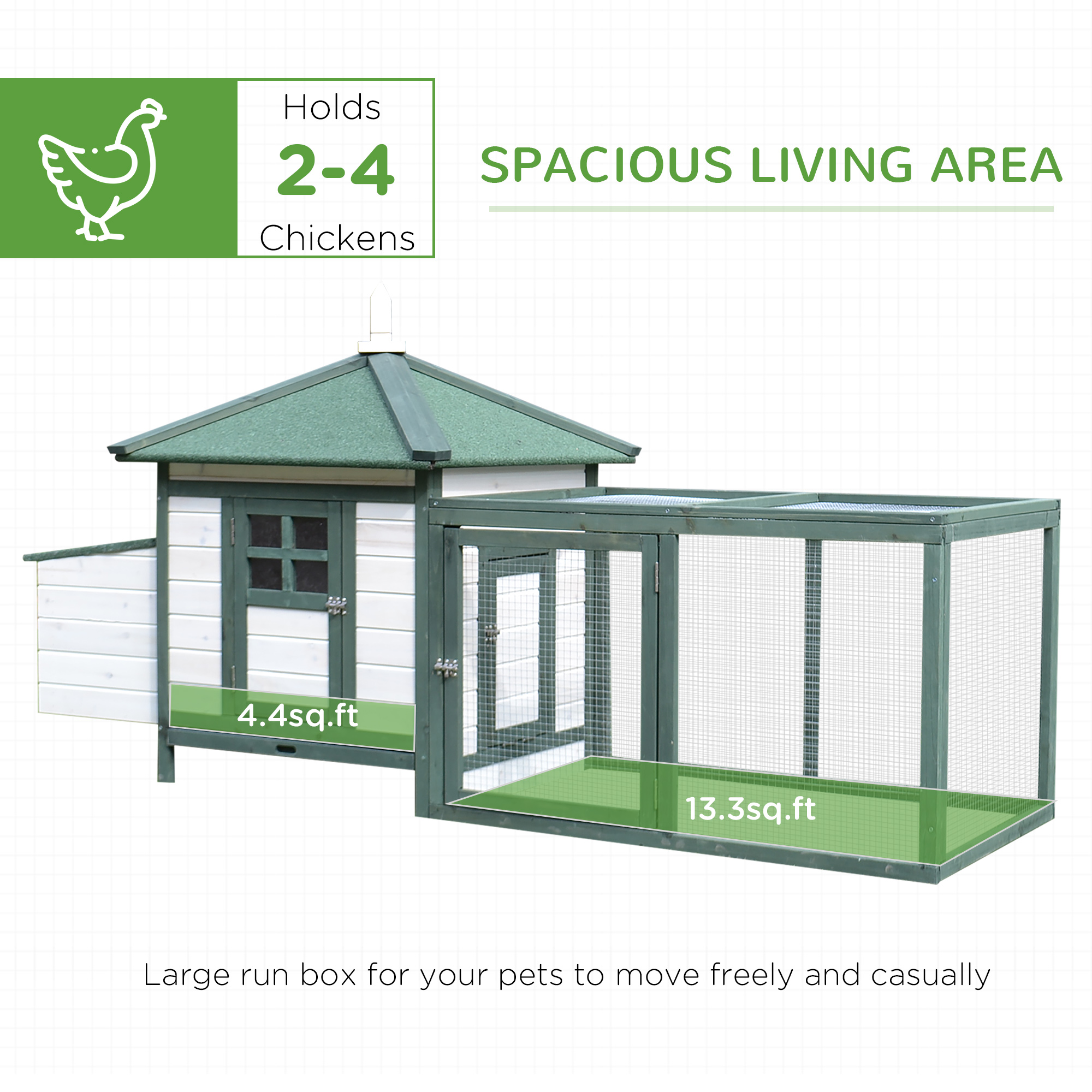Casa de Gallinas de Madera de 77" con Techo Impermeable, Box de Incubación y Corral Acristalizado para Jardín Exterior — imagen 2