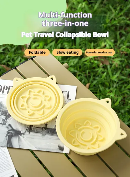 Tazón de Viaje Plegable 3 en 1 para Mascotas, Comedero Lento Plegable con Ventosas Fuertes, Tazón de Silicona Portátil para Perros con Gancho para Colgar en el Collar o la Mochila — imagen 1