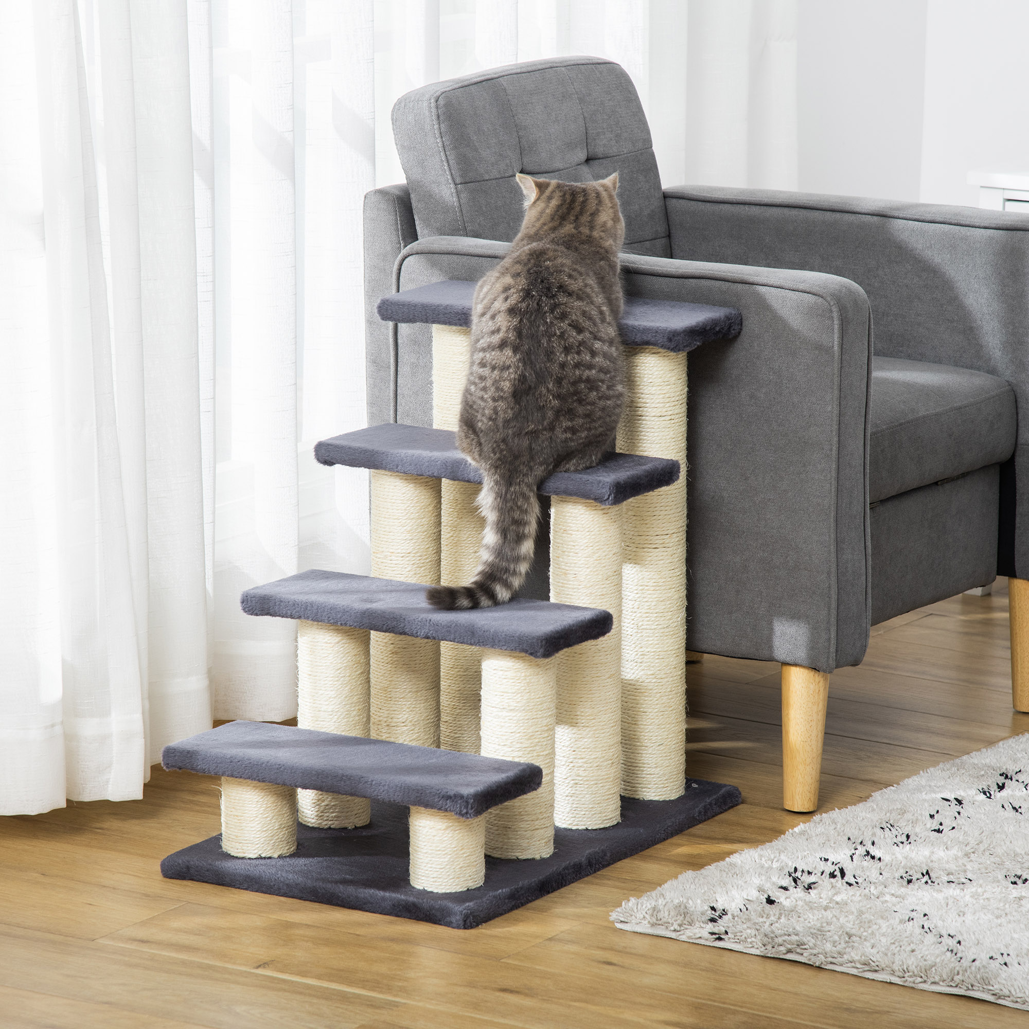 Árbol para Gatos con 4 Peldaños para Altos Colchones con Poste de Rastrillado de Sisal — imagen 5