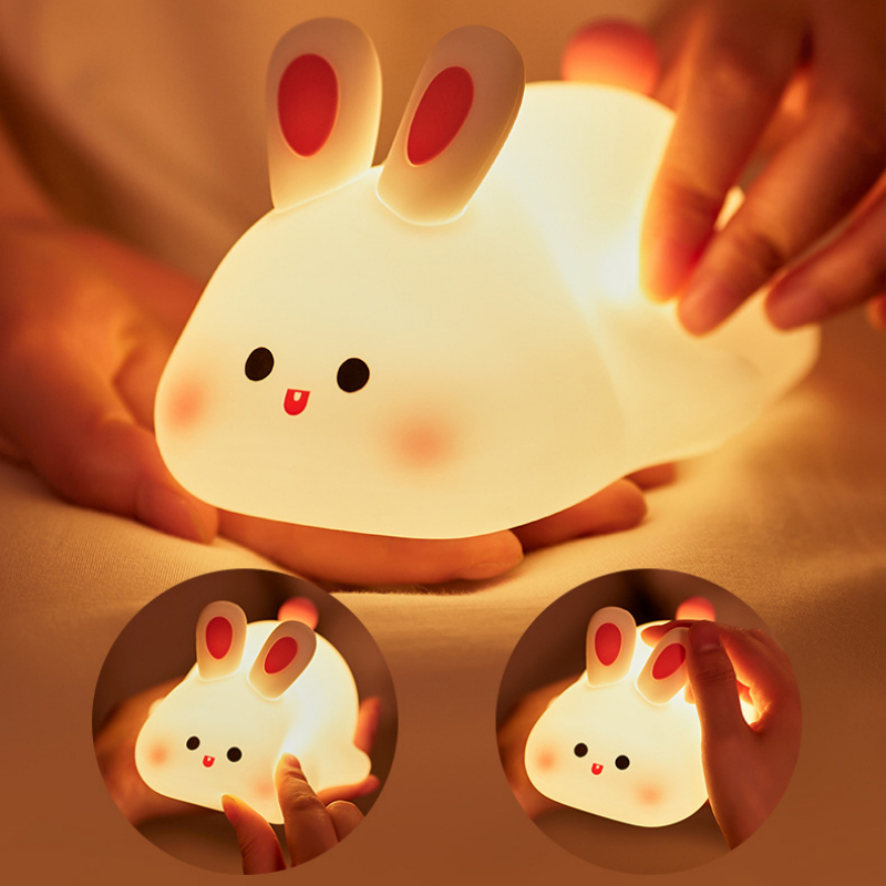Lámpara de Noche LED con Sensor Táctil y Cara Grande de Conejo de Silicona, Regalo Navideño para Niños — imagen 2