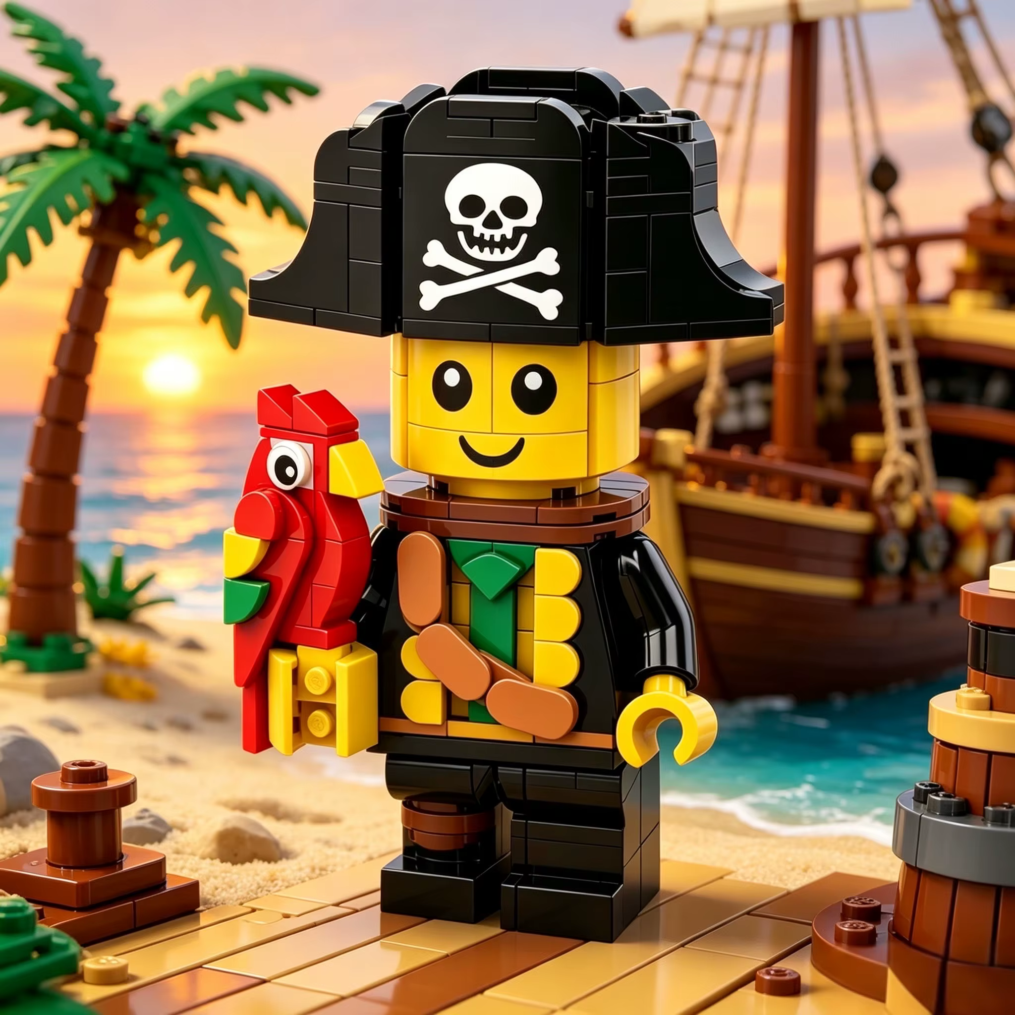 Pirate Character Assembly Toy with Parrot, Creative Adventure Style Model Building Set for Desktop Decoration & Collection — image 2