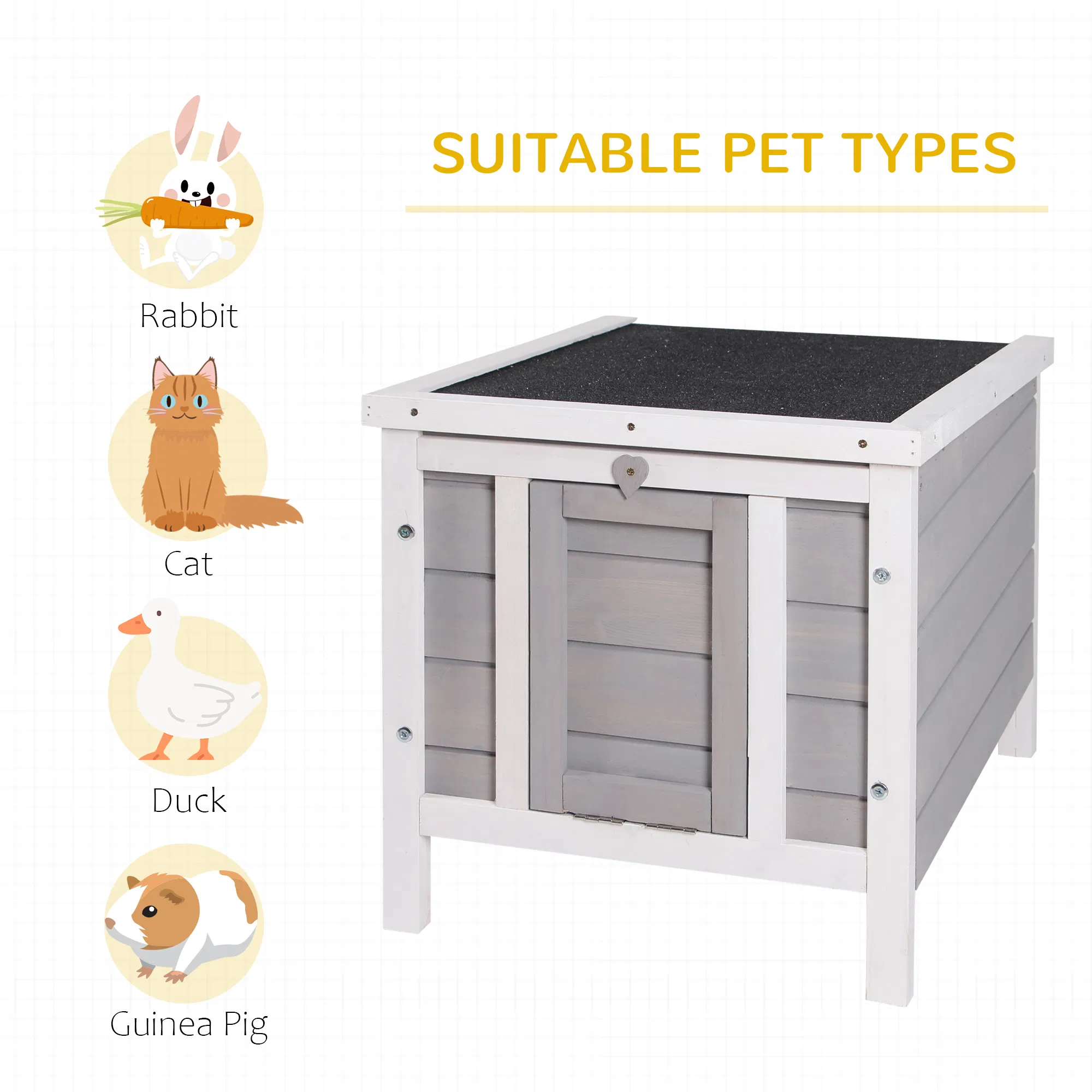 Wooden Rabbit Hutch Bunny Cage Outdoor Cat House Guinea Pig Cage Duck Shelter, Indoor Outdoor Use, 20"x16.5"x17", Grey — image 4