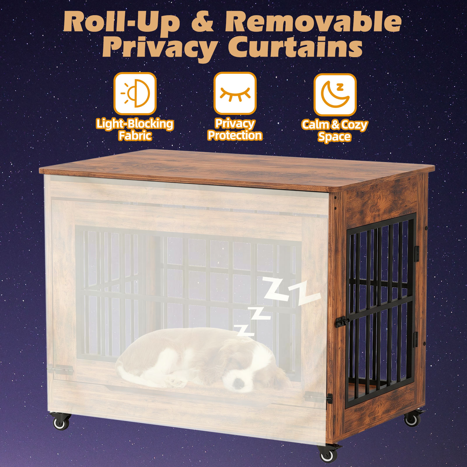 Large Dog Crate Furniture, Double Door Wooden Indoor Dog Kennel Furniture, Decorative Pet Cage End Table With Wheels For Large Breed Dogs, Size XL, Greige — image 23