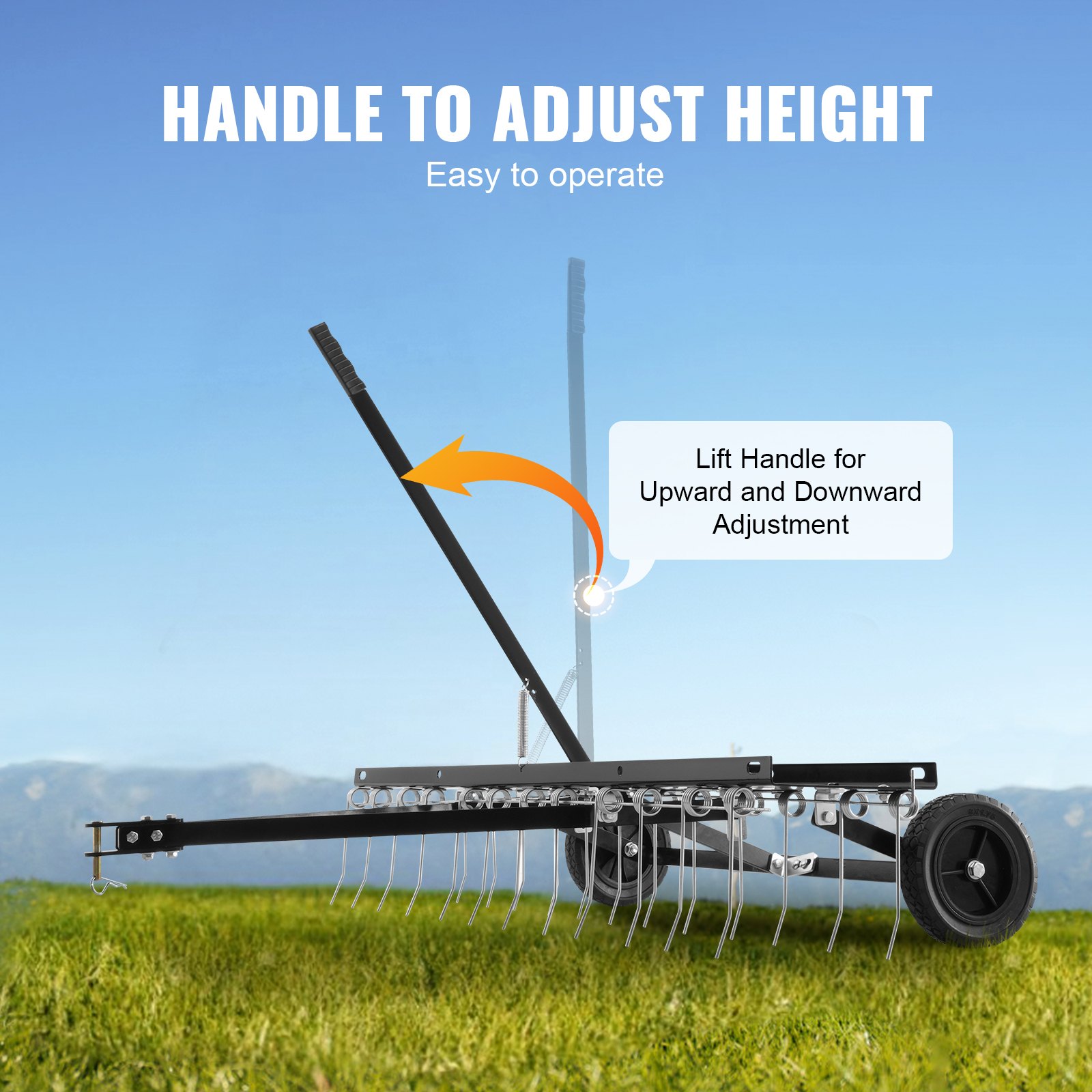 Tow Behind Dethatcher, 48-inch Tow Dethatcher With 24 Spring Steel Tines, Lawn Dethatcher Rake For ATV Or Mower, Tow Behind Lawn Rake With Lift Handle For Garden Farm Grass — imagen 4