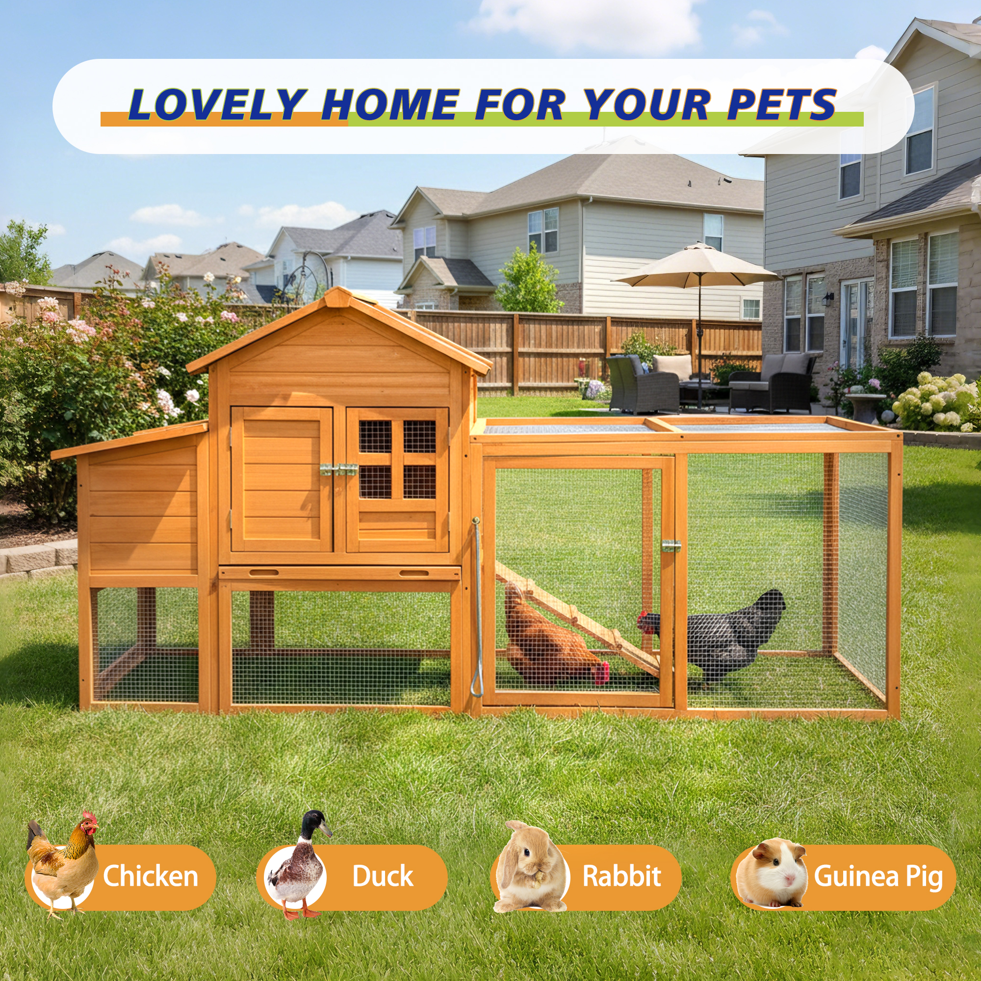 Gallinero de 80" con Nido y Bandeja Extraíble, Casa para Gallinas para 2-6 Aves, Jaulas para Animales Pequeños de Exterior Resistentes a la Intemperie — imagen 5