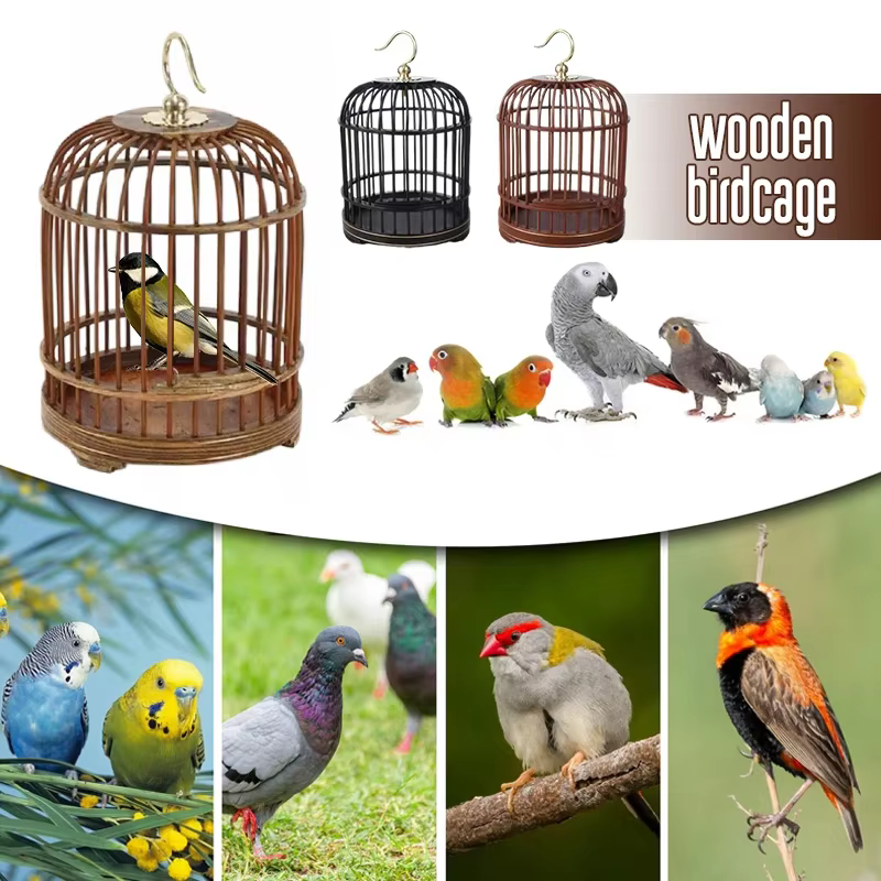 Wood Carved Bird Cage Small Animal Bug Cricket Pet Home Insect Storage Basket Grasshopper Feeding Container Cockroach Cage Baske — image 3