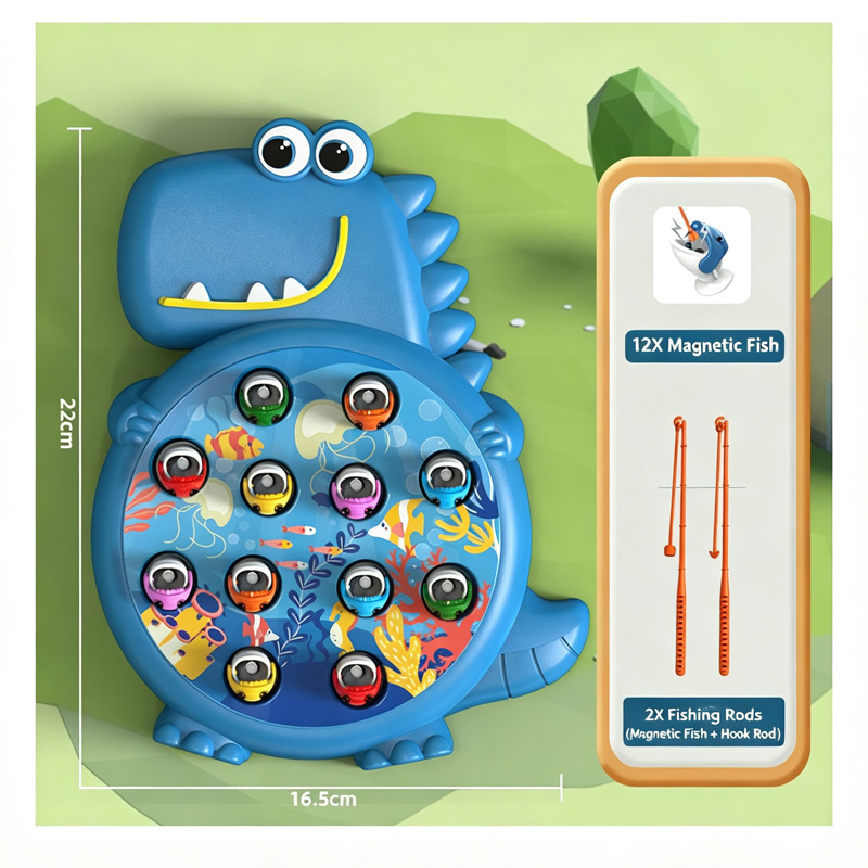 Juego de Pesca Magnética con Dinosaurios: Conjunto Educativo Bicapa para Niños con 12 Peces y 2 Cañas — imagen 2