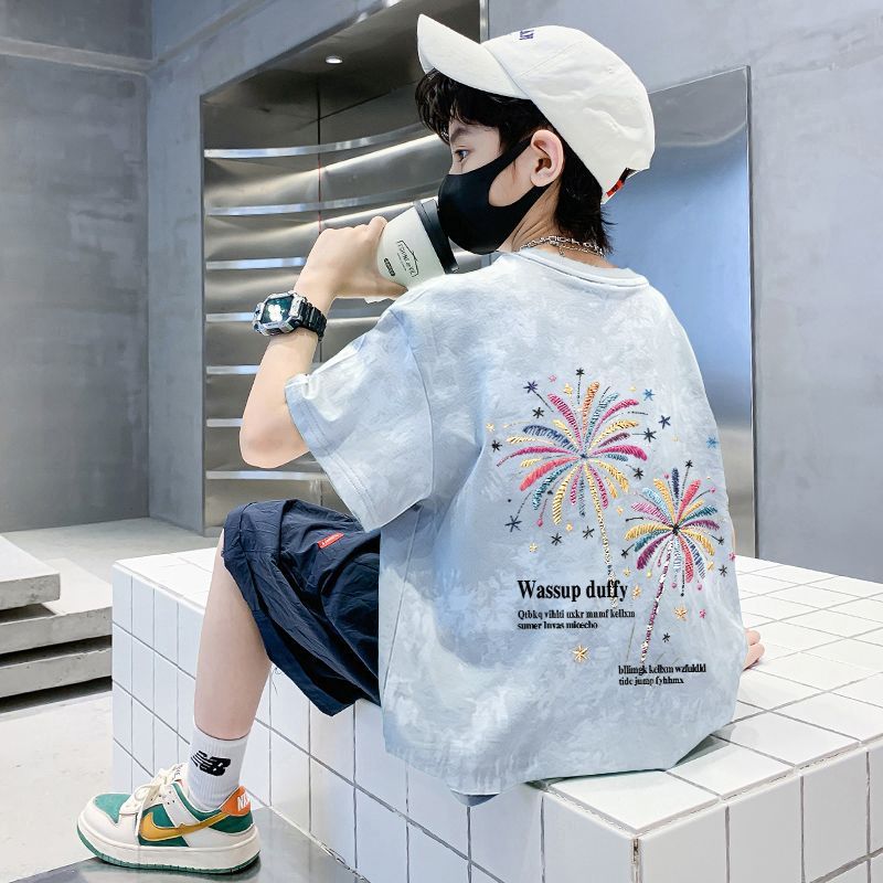 Genius Whale Boys' Short Sleeve T-Shirt New Style Mid to Large Kids Summer Cool Trendy Starry Pattern Casual Top T-Shirt — image 3