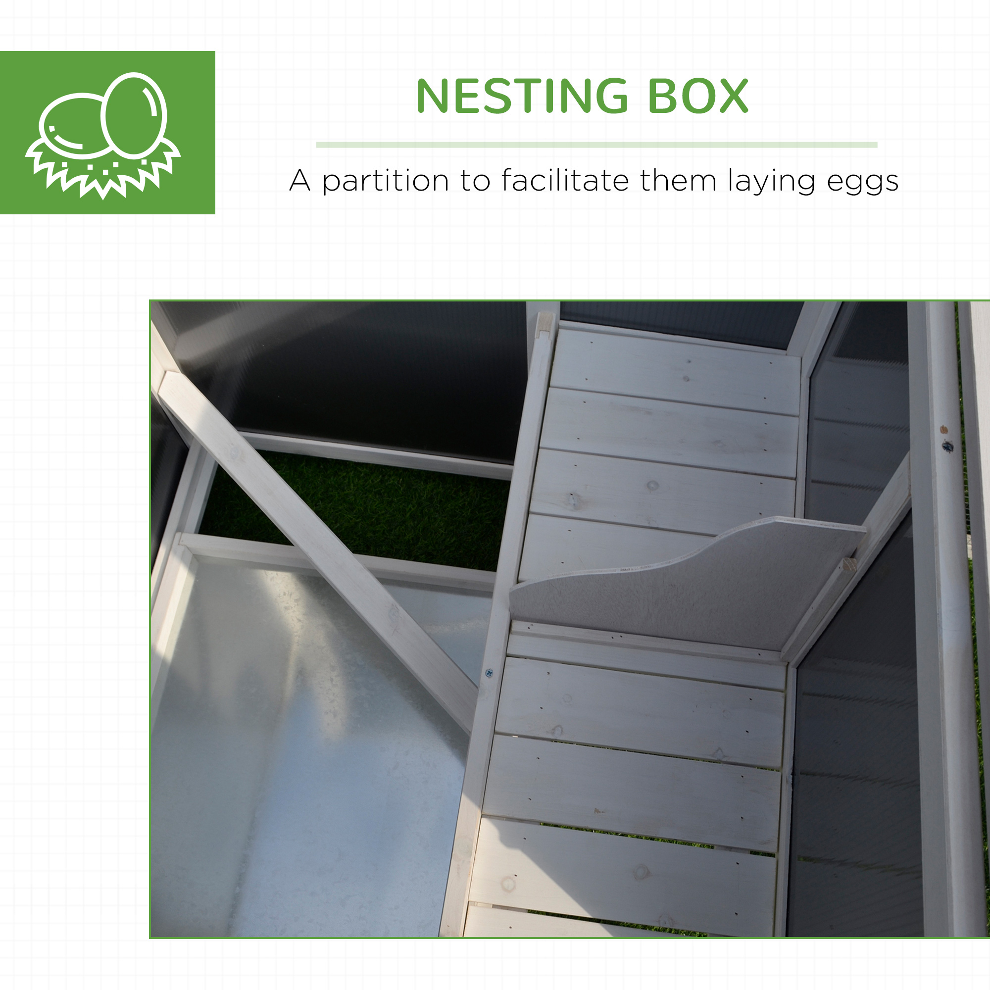 Casa para Pollos de Madera de 63 Pulgadas - Coop para Gallinas, Conejo y Pájaros con Techo PC y Corral — imagen 7