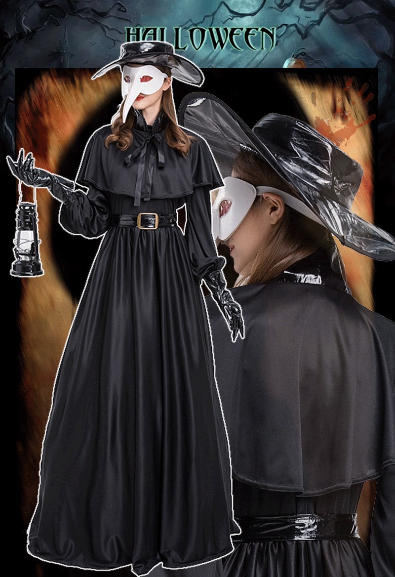 Disfraz de Doctor de la Peste Medieval de Halloween con Cara de Halcón y Boca Larga — imagen 9