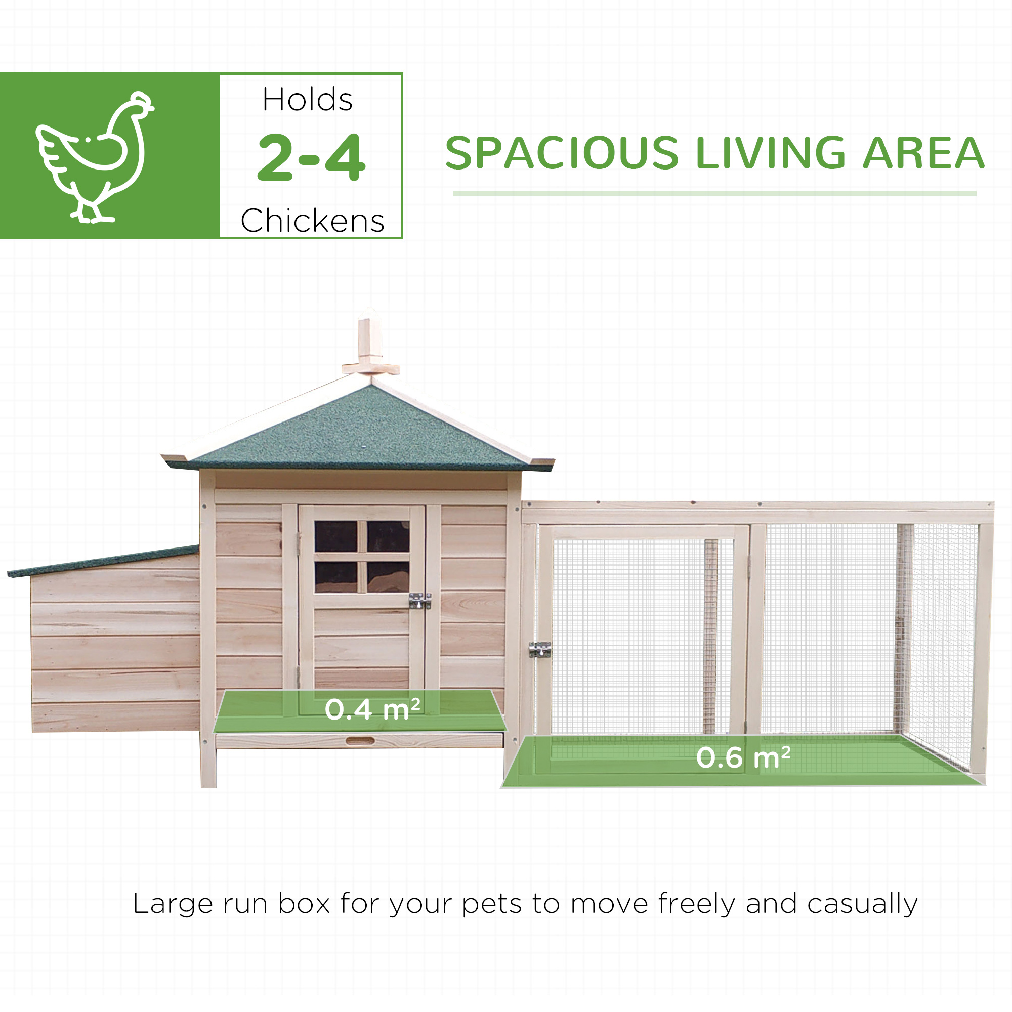 PawHut 77 Wooden Chicken Coop With Nesting Box, Cute Outdoor Hen House With Removable Tray, Ramp Run, For Garden Backyard, Natural — imagen 3