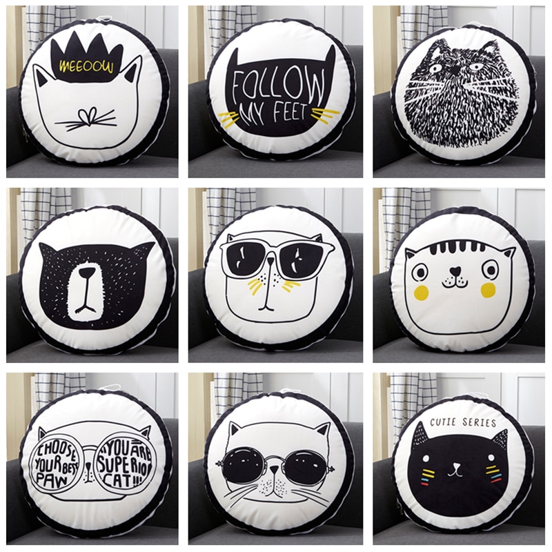 Multifunction Cartoon Cool Cat Plush Round Portable Cushion Blanket Air Conditioning Quilt Throw Pillows for Car Sofa — image 4