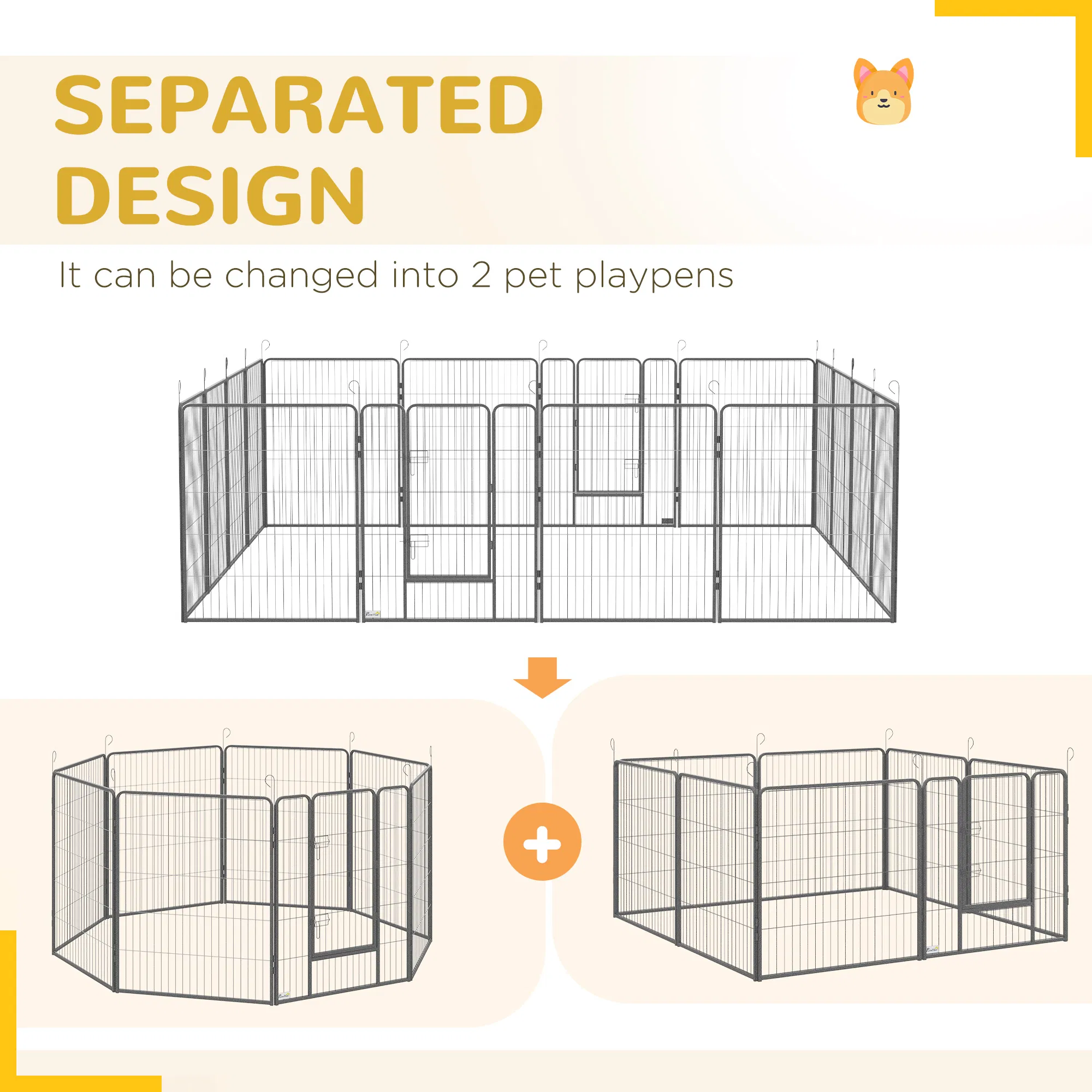 16 Panel 39" Height Heavy Duty Dog Playpen for Small Medium Large Dogs, Grey — image 6