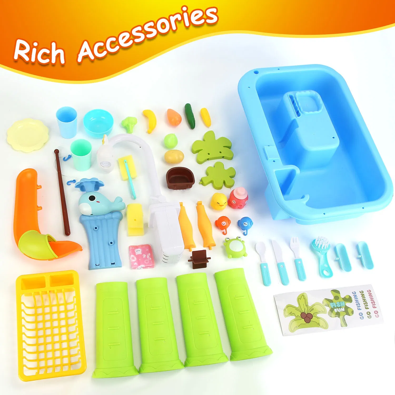 Juguete de Fregadero de Cocina 3 en 1 con Grifo Eléctrico, Mesa de Agua y Juego de Pesca, Set de Juego de Rol para Interior y Exterior, para Niños GPCT5464 — imagen 12