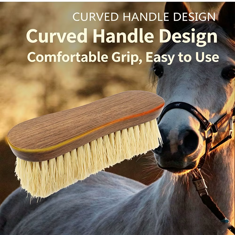 Cepillo de Aseo para Caballos con Puntas Naturales Rígidas y Mango Curvado, Cepillo de Limpieza para Caballos, Elimina Polvo y Cabello Suelto, Herramienta de Cuidado para Caballos — imagen 6