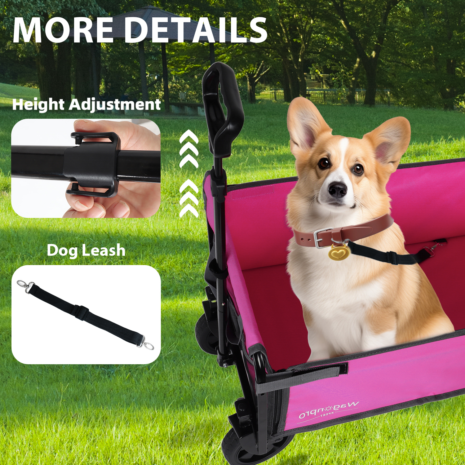 All- In- One Convertible Folding 4- Wheel Trolley With Bench Seat And Dog Leash - Heavy Duty Foldable Utility Trolley For Camping Beach Shopping - Versatile Seating And Storage Space Pink — image 3