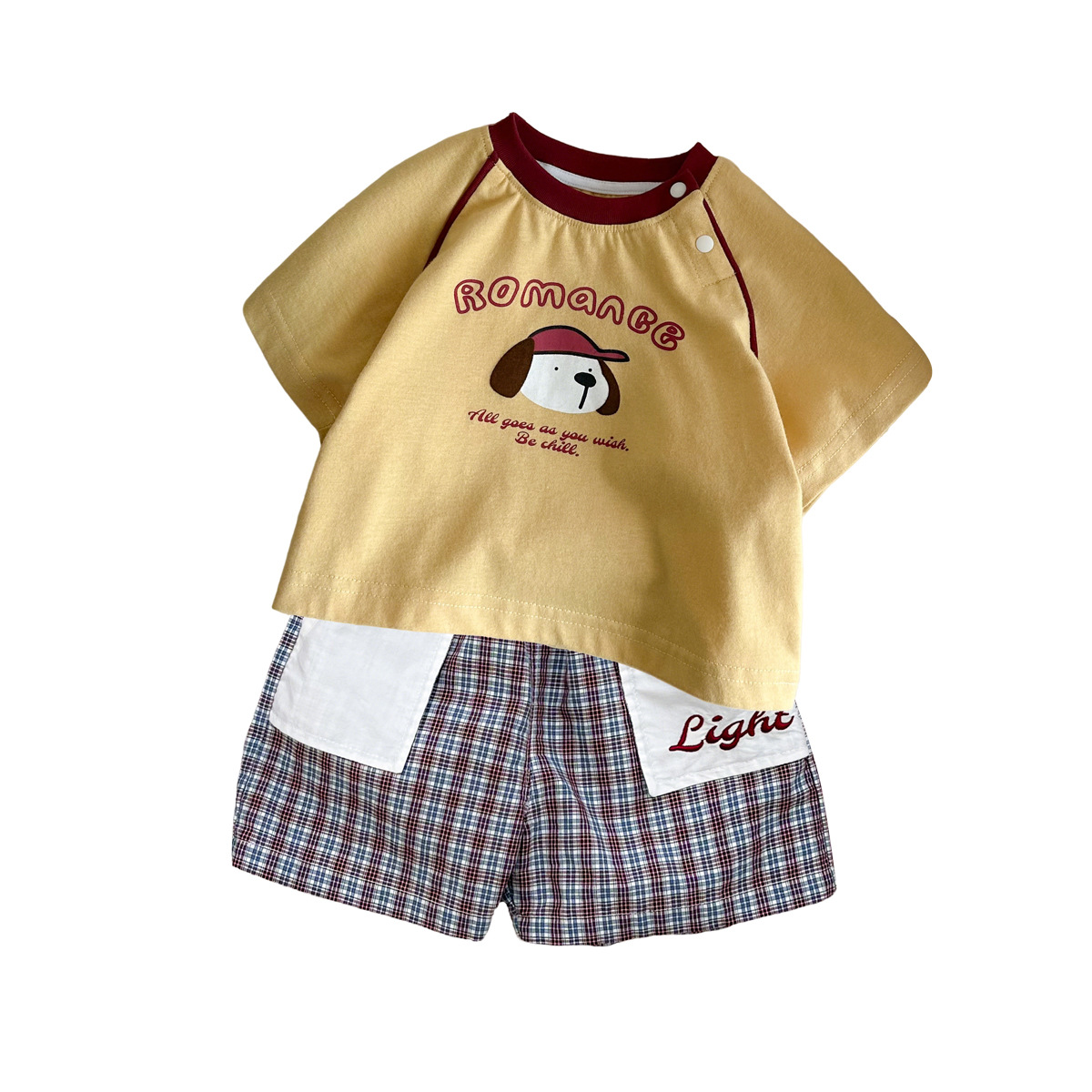 Camiseta de Perro con Bloques de Color, Pantalones Plaid y Bolsillo para Niños — imagen 2