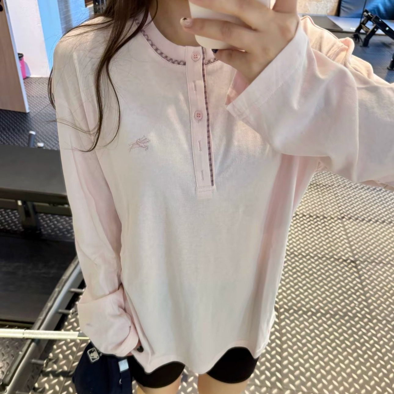 Henley Neck Long Sleeve Spring National Trend Embroidered Horse Loose Embroidered T-Shirt — image 6