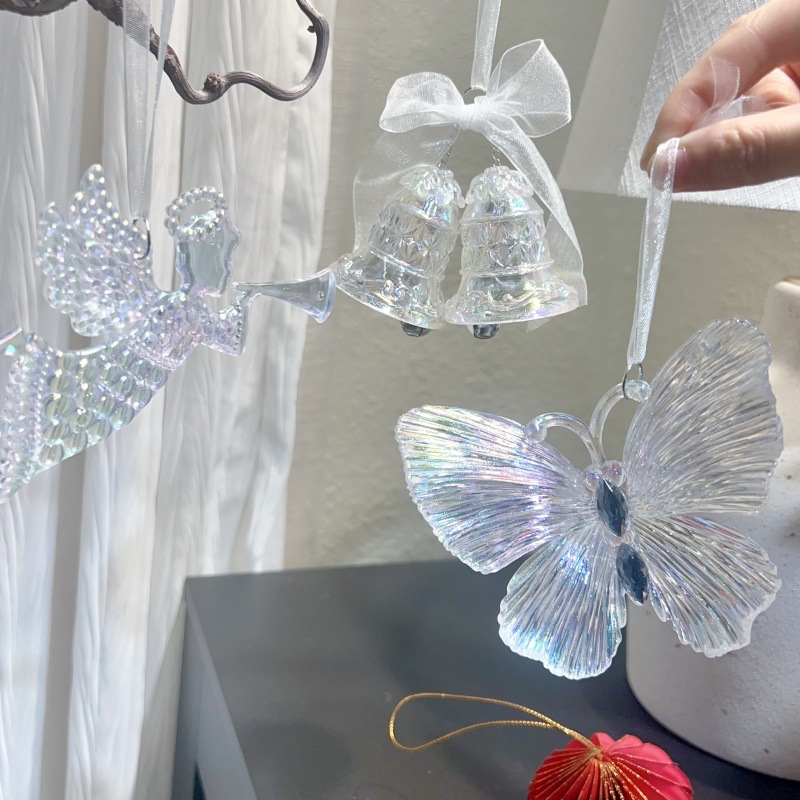 Christmas Tree Decoration Transparent Acrylic Colorful Bell Butterfly Shape Ornament — image 4