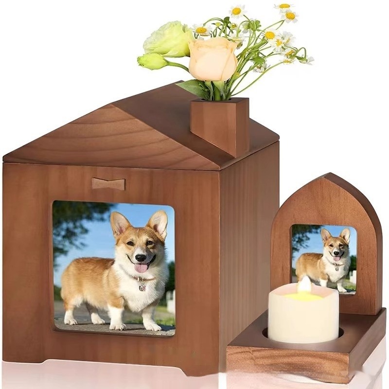 Pet Urn Solid Wood Memorial Wooden Box Animal Cremation Funeral Products — image 1